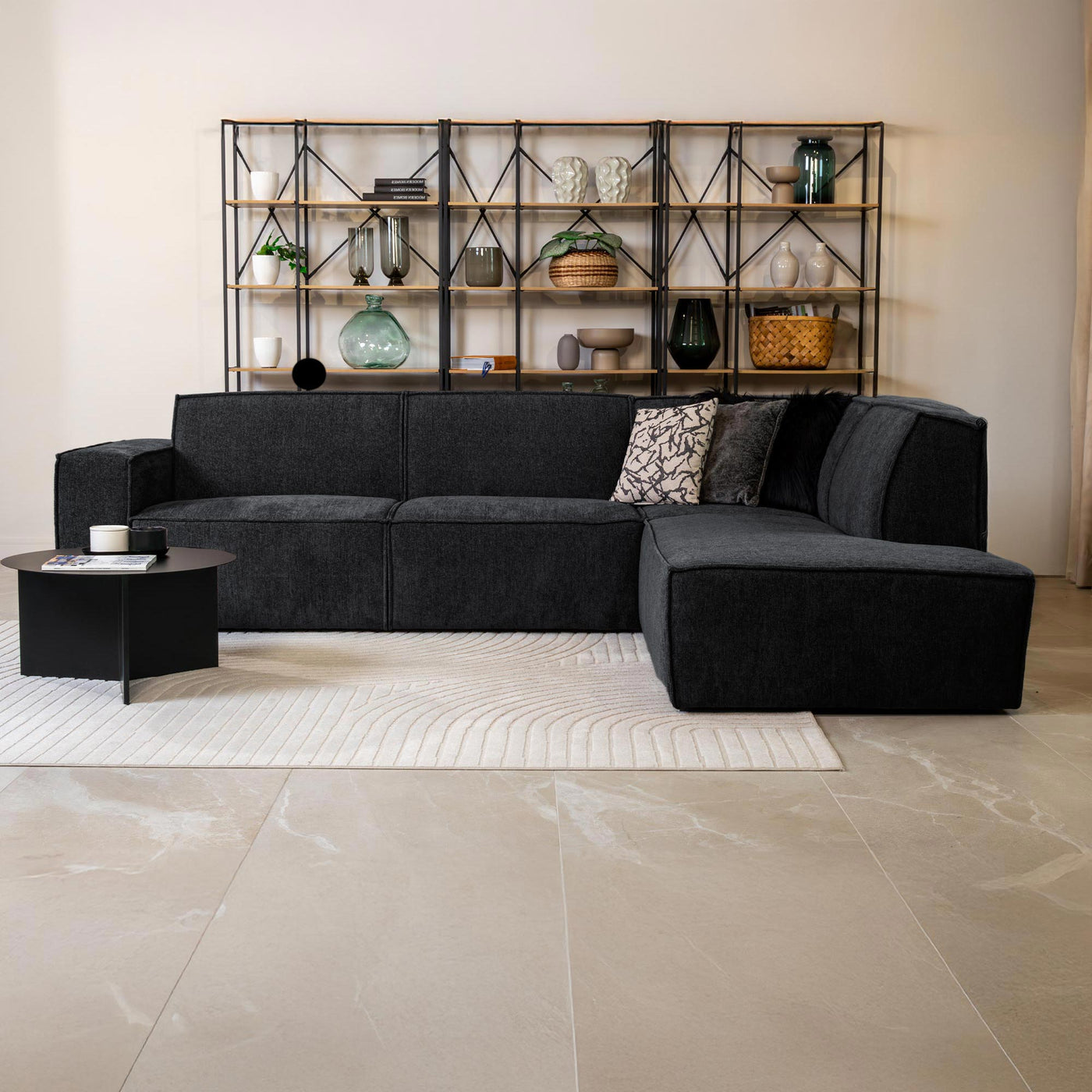 ELIA Canapé d’angle en tissu gris anthracite - Angle droit - Canapés d'angle - Mobilier Deco