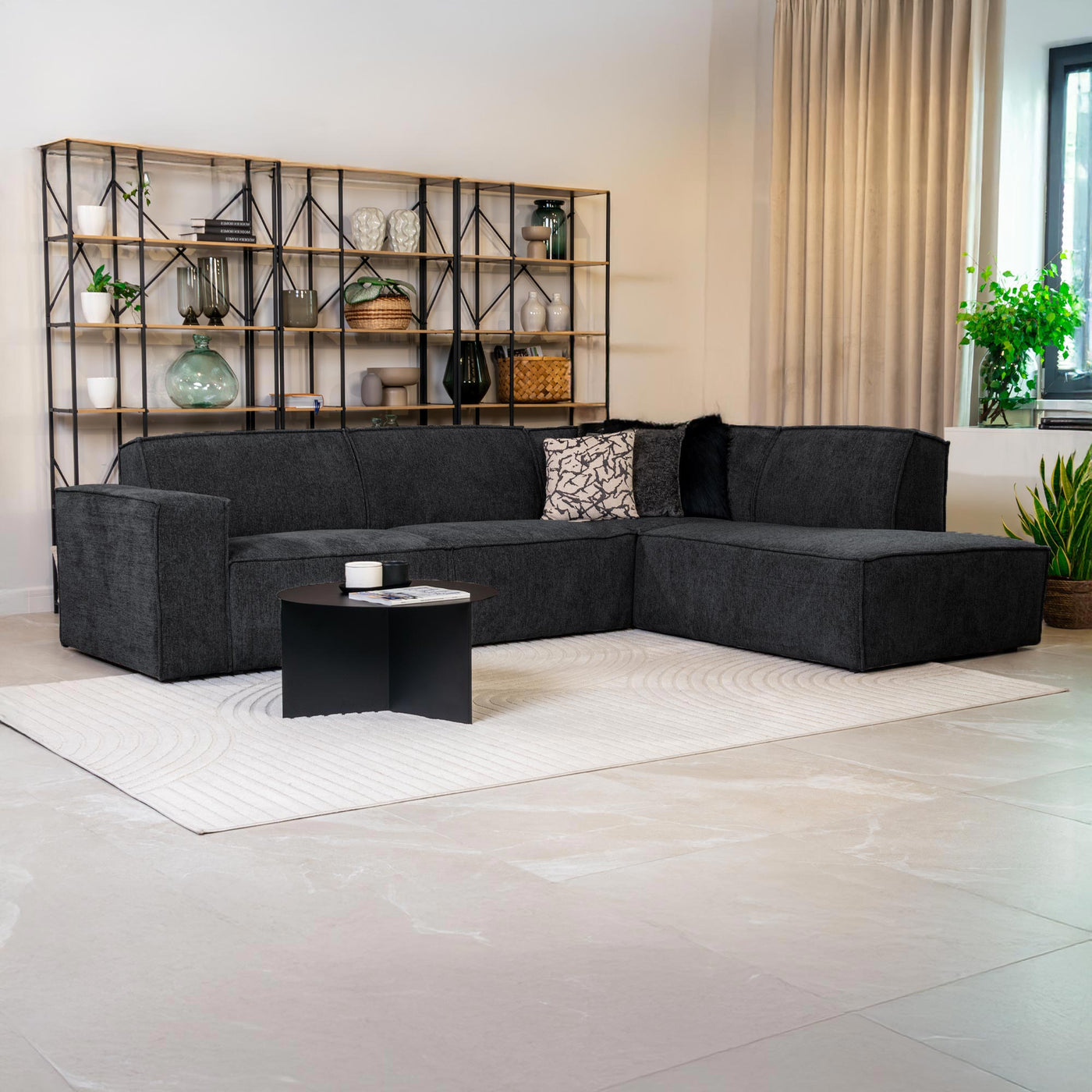 ELIA Canapé d’angle en tissu gris anthracite - Angle droit - Canapés d'angle - Mobilier Deco