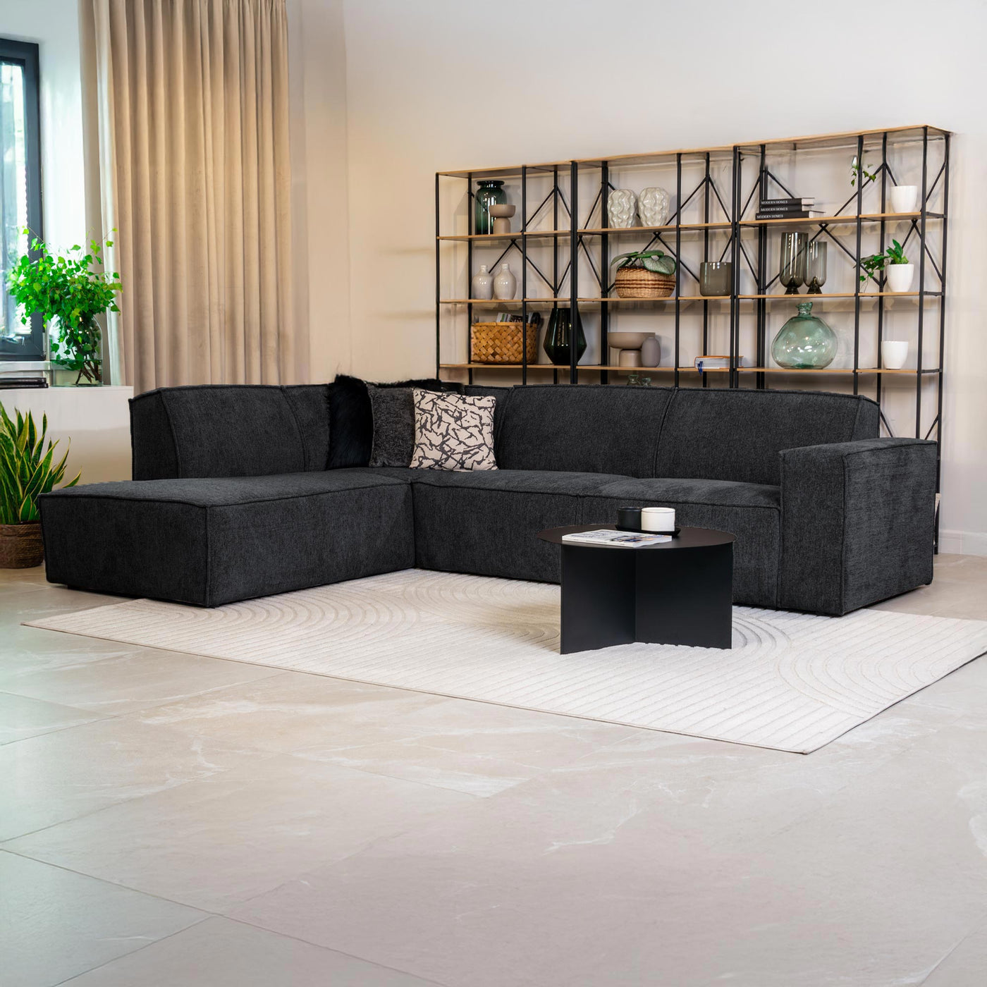ELIA Canapé d’angle en tissu gris anthracite - Angle gauche - Canapés d'angle - Mobilier Deco