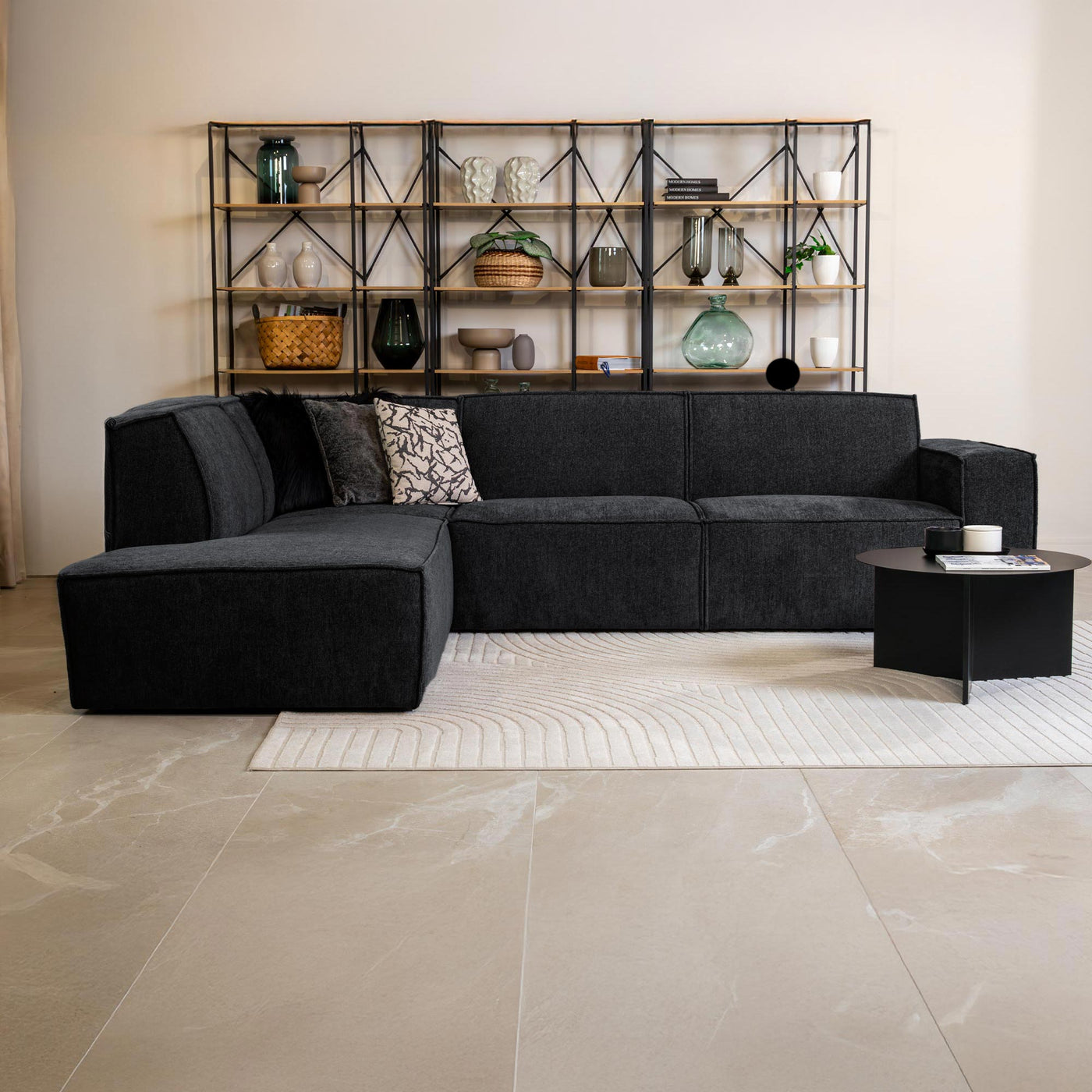 ELIA Canapé d’angle en tissu gris anthracite - Angle gauche - Canapés d'angle - Mobilier Deco