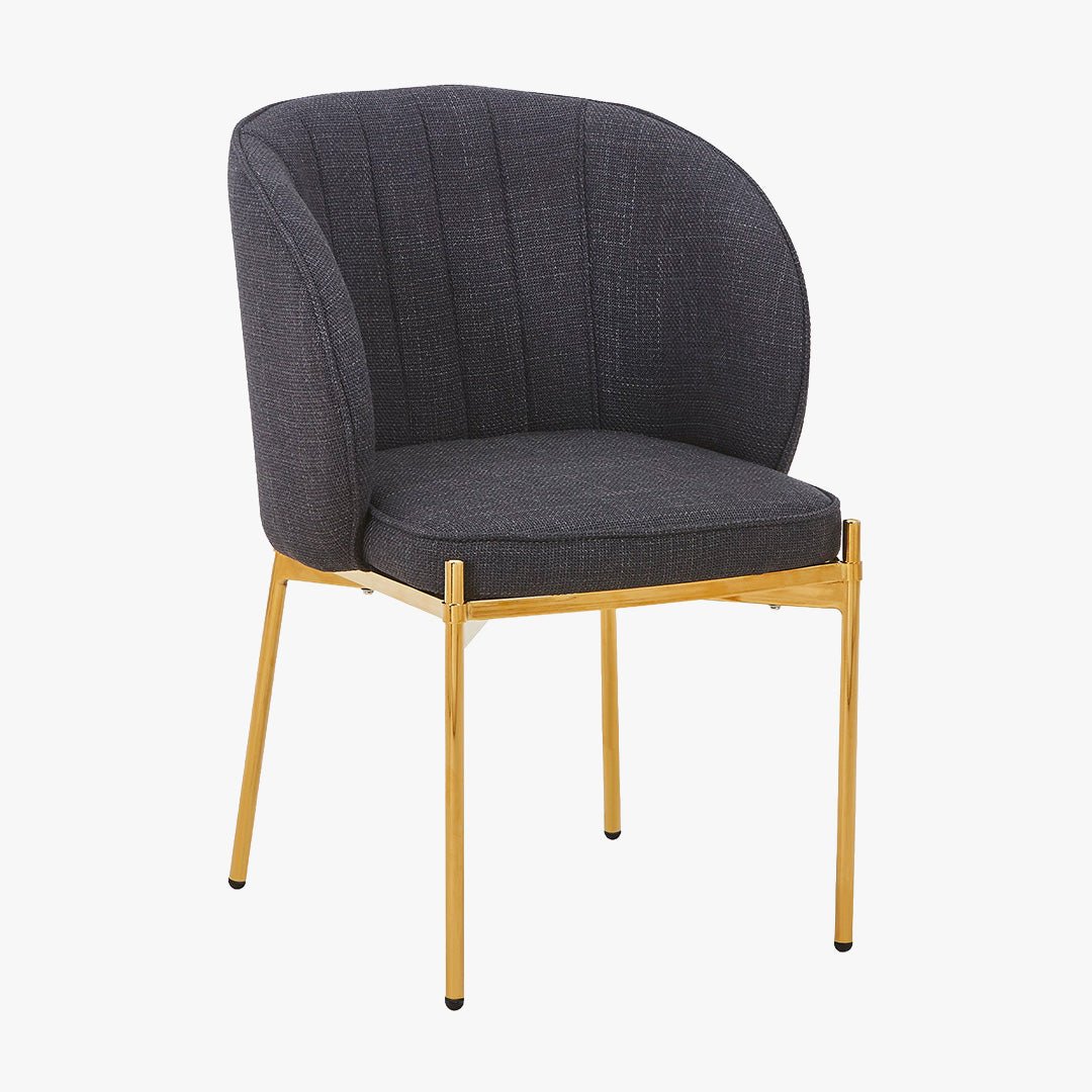 ELIANA Lot de 2 chaises en tissu noir pieds en métal doré - Chaise de repas - Mobilier Deco