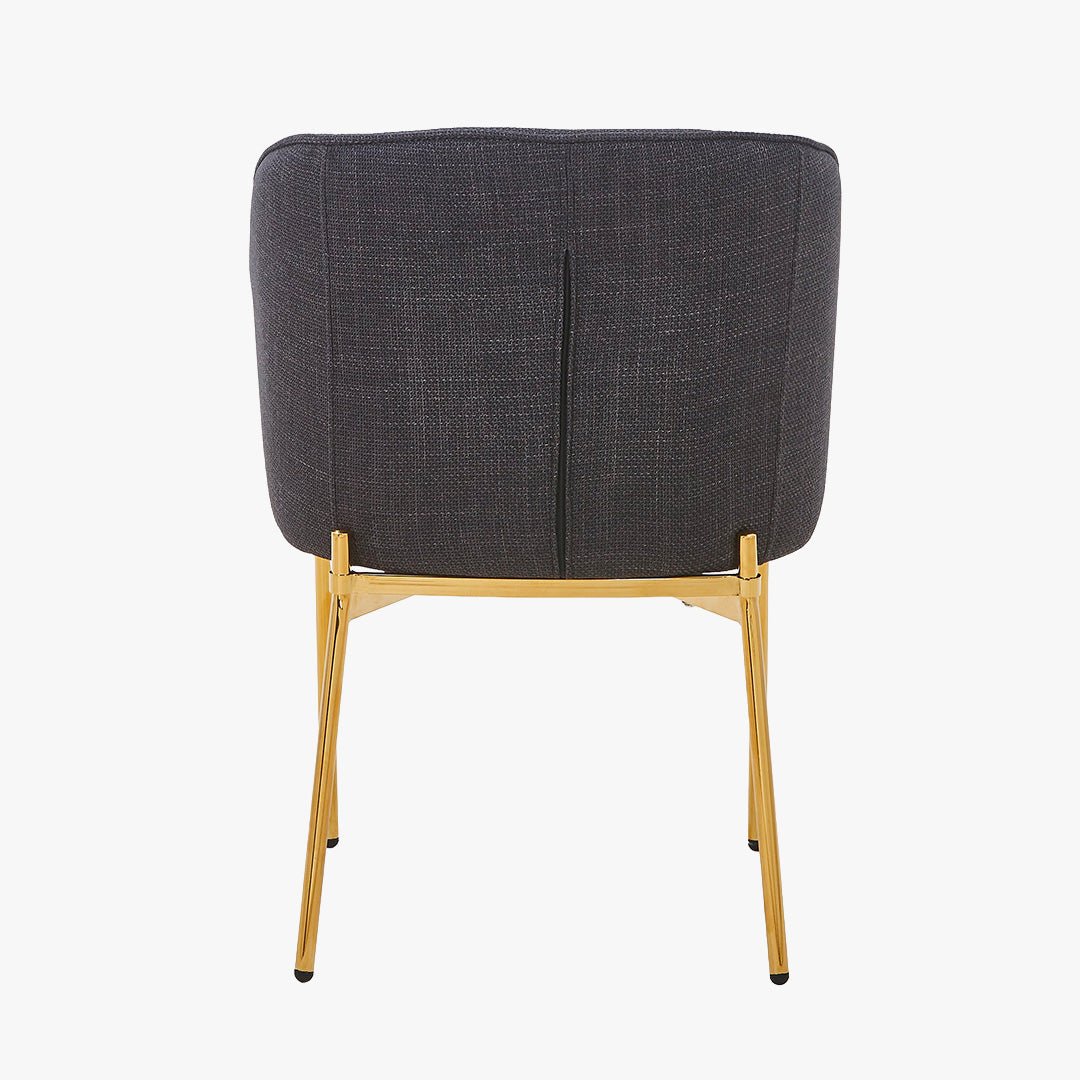 ELIANA Lot de 2 chaises en tissu noir pieds en métal doré - Chaise de repas - Mobilier Deco