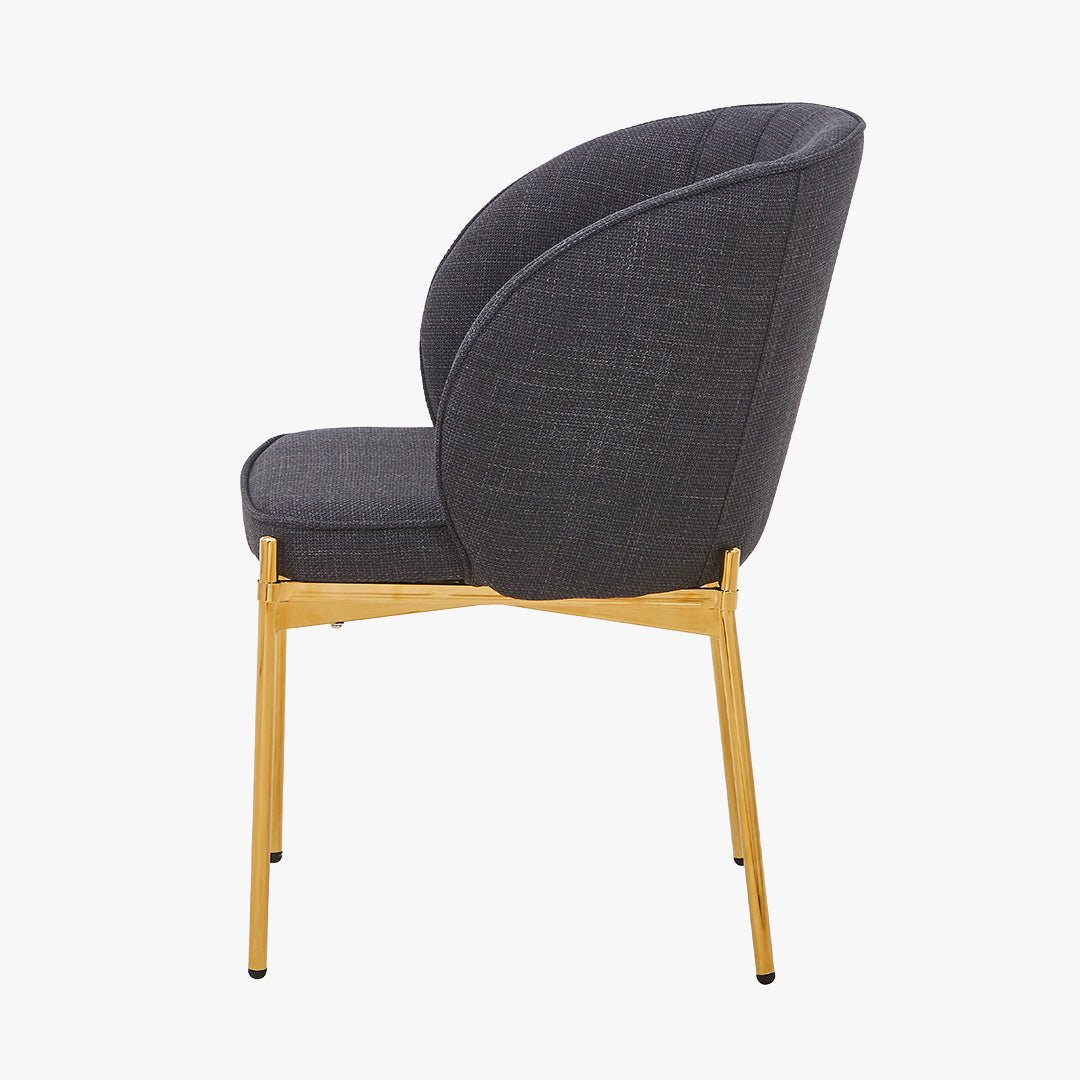 ELIANA Lot de 2 chaises en tissu noir pieds en métal doré - Chaise de repas - Mobilier Deco