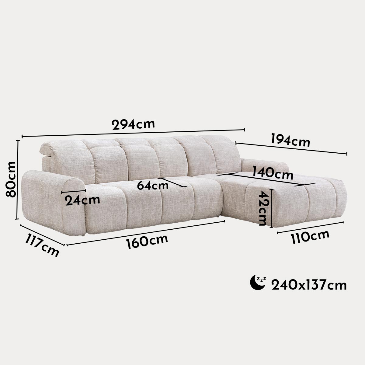 ELIOS Canapé d'angle convertible avec coffre en tissu beige - Angle droit - Canapé d'angle convertible - Mobilier Deco