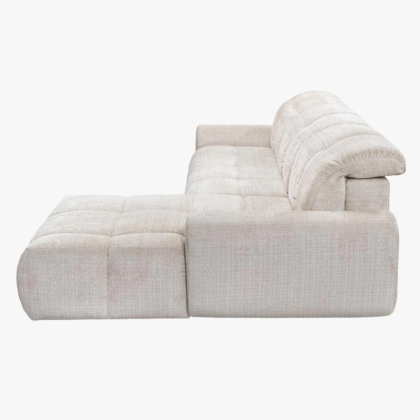 ELIOS Canapé d'angle convertible avec coffre en tissu beige - Angle droit - Canapé d'angle convertible - Mobilier Deco