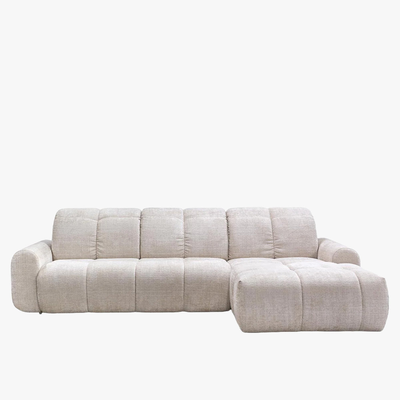 ELIOS Canapé d'angle convertible avec coffre en tissu beige - Angle droit - Canapé d'angle convertible - Mobilier Deco