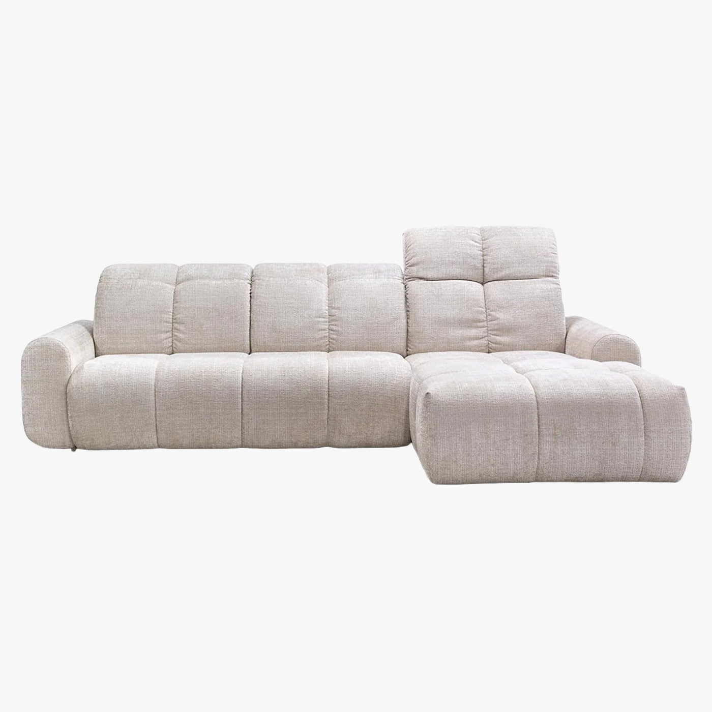 ELIOS Canapé d'angle convertible avec coffre en tissu beige - Angle droit - Canapé d'angle convertible - Mobilier Deco