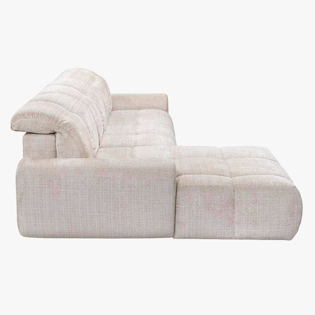 ELIOS Canapé d'angle convertible avec coffre en tissu beige - Angle gauche - Canapé d'angle convertible - Mobilier Deco