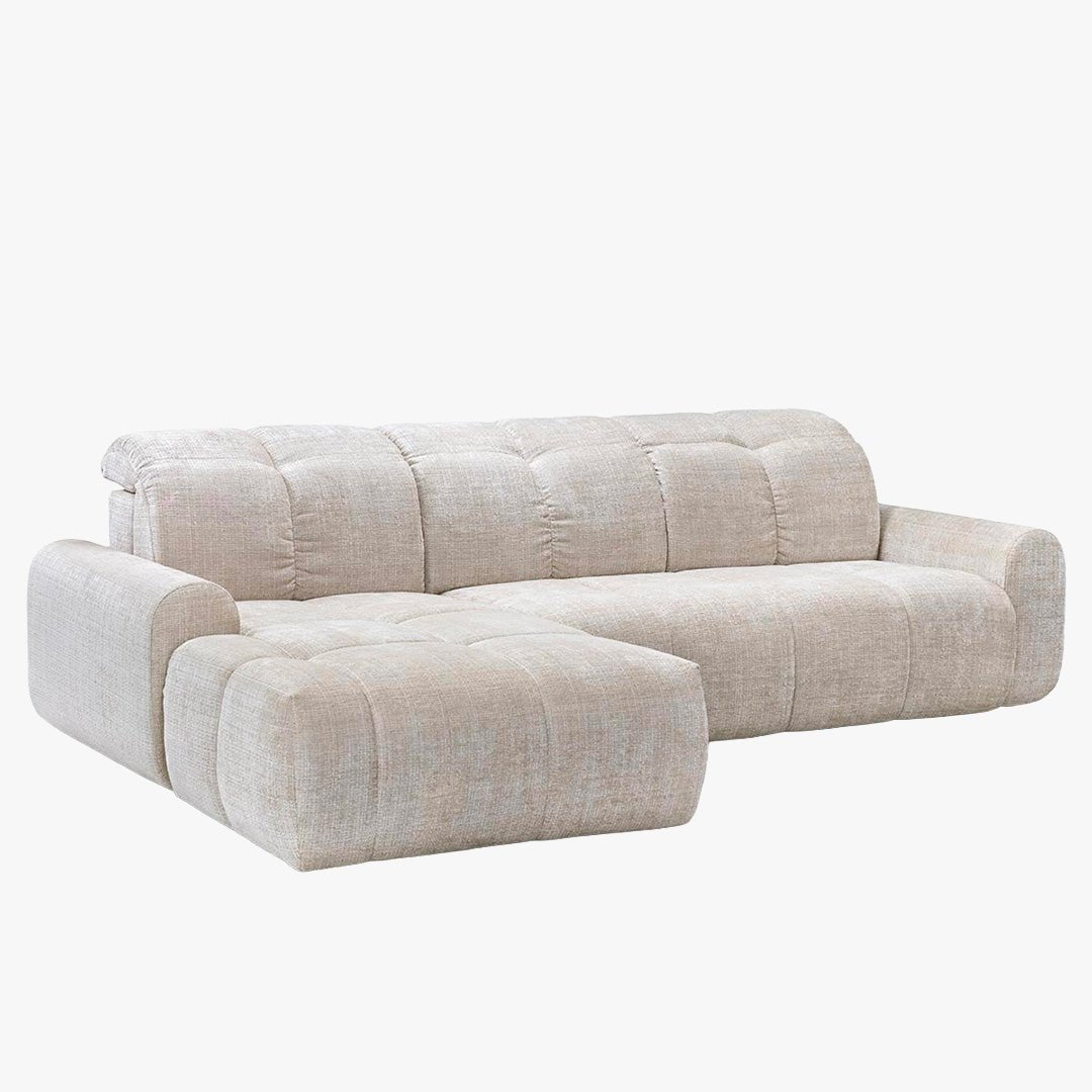 ELIOS Canapé d'angle convertible avec coffre en tissu beige - Angle gauche - Canapé d'angle convertible - Mobilier Deco