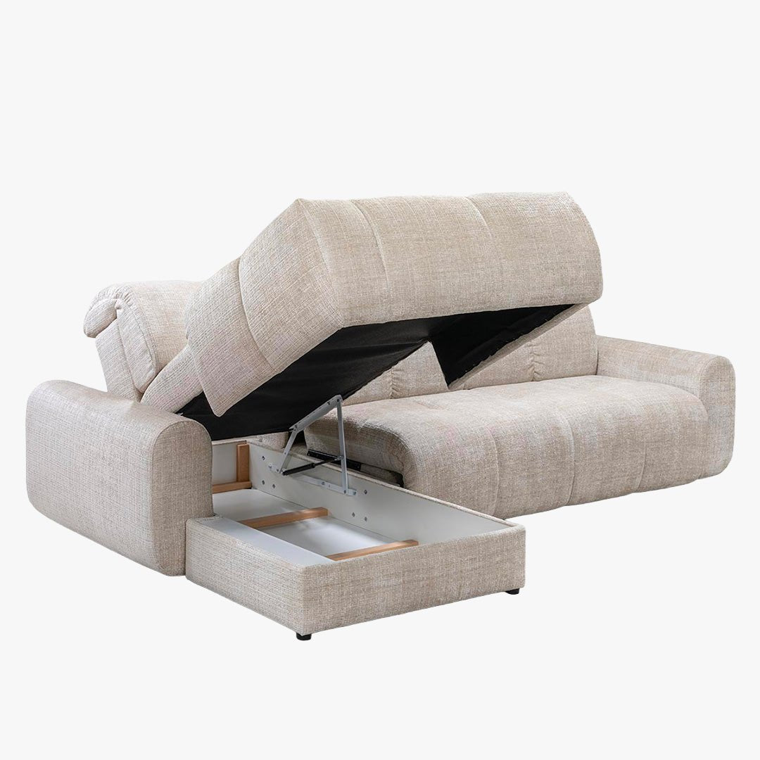 ELIOS Canapé d'angle convertible avec coffre en tissu beige - Angle gauche - Canapé d'angle convertible - Mobilier Deco