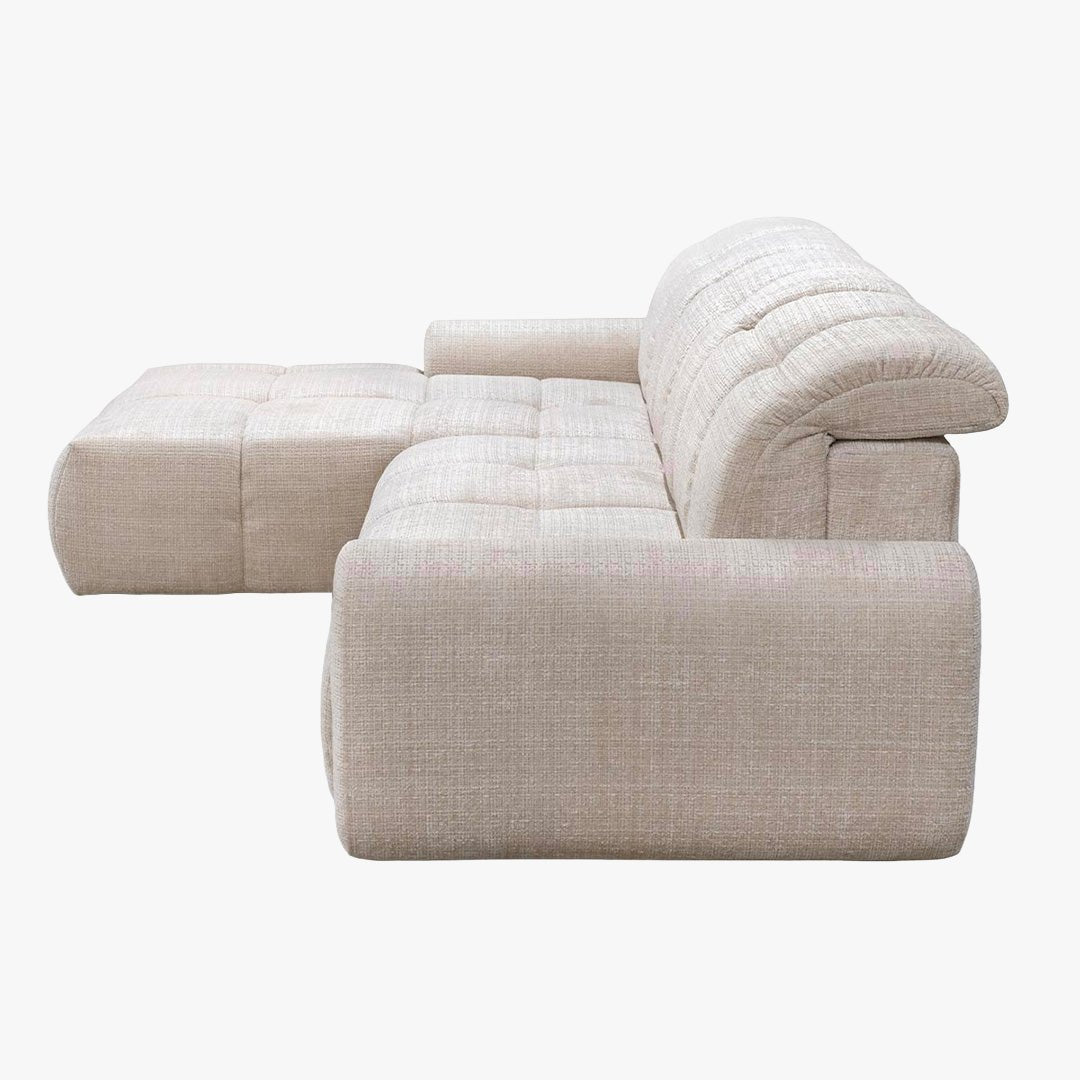 ELIOS Canapé d'angle convertible avec coffre en tissu beige - Angle gauche - Canapé d'angle convertible - Mobilier Deco