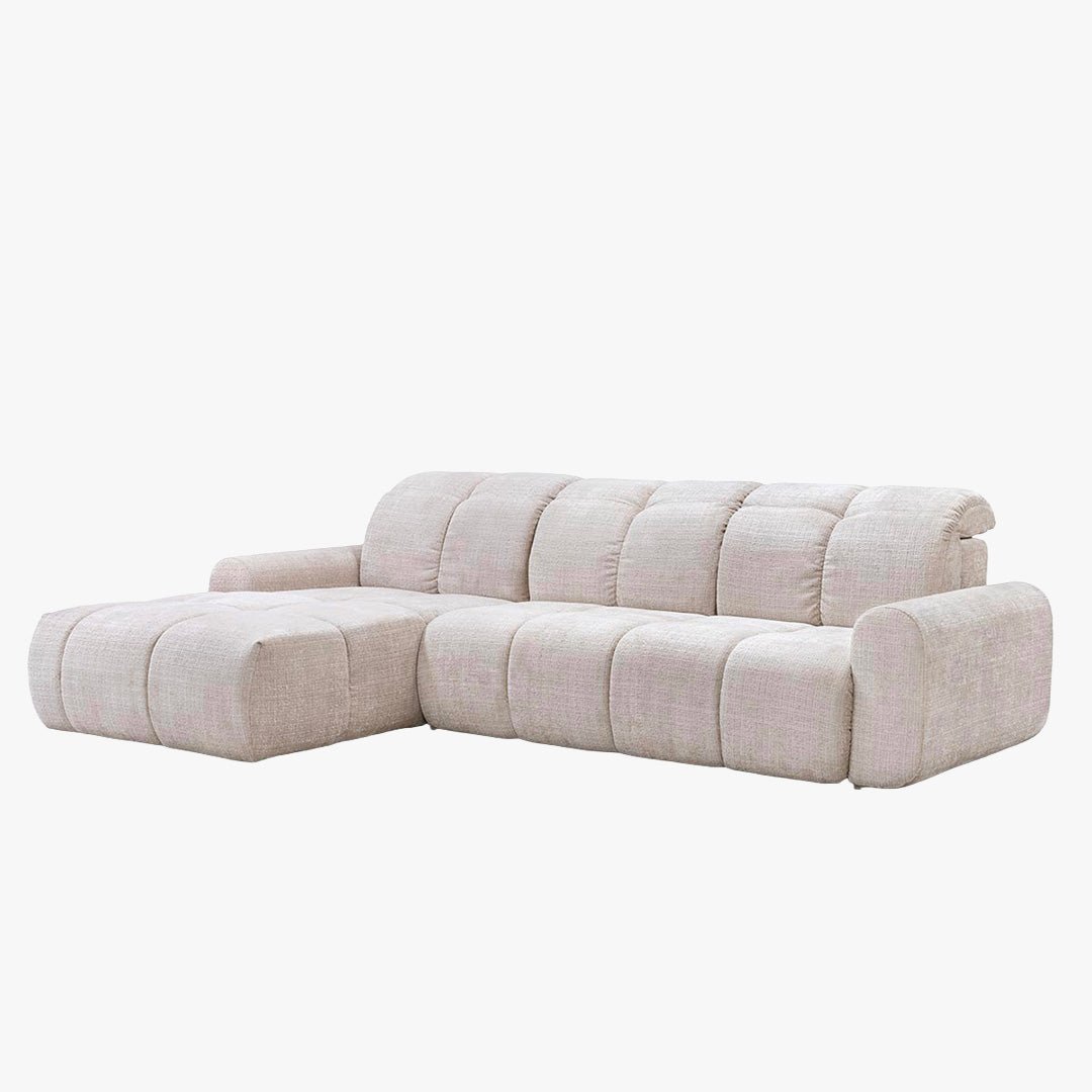 ELIOS Canapé d'angle convertible avec coffre en tissu beige - Angle gauche - Canapé d'angle convertible - Mobilier Deco