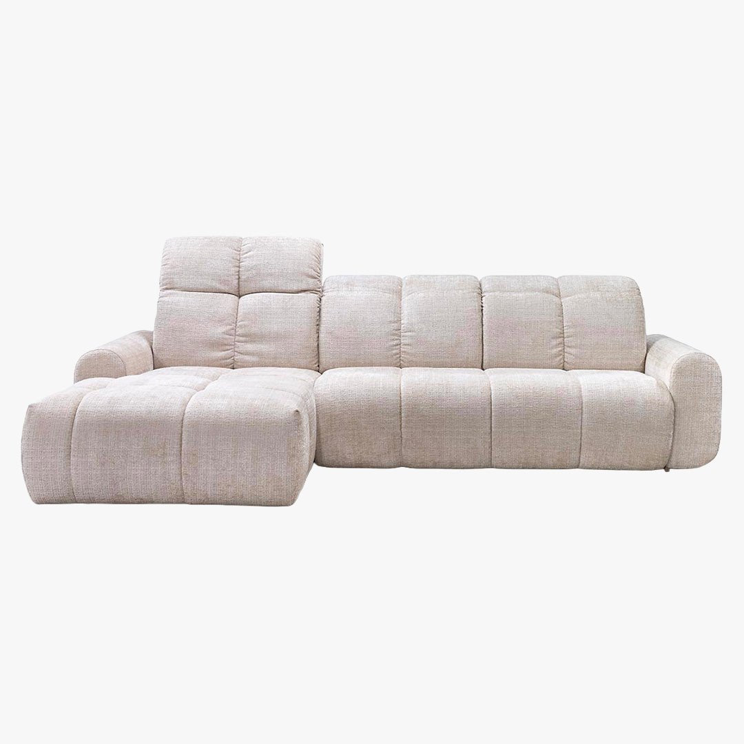 ELIOS Canapé d'angle convertible avec coffre en tissu beige - Angle gauche - Canapé d'angle convertible - Mobilier Deco