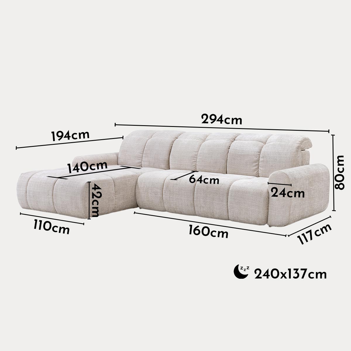 ELIOS Canapé d'angle convertible avec coffre en tissu beige - Angle gauche - Canapé d'angle convertible - Mobilier Deco