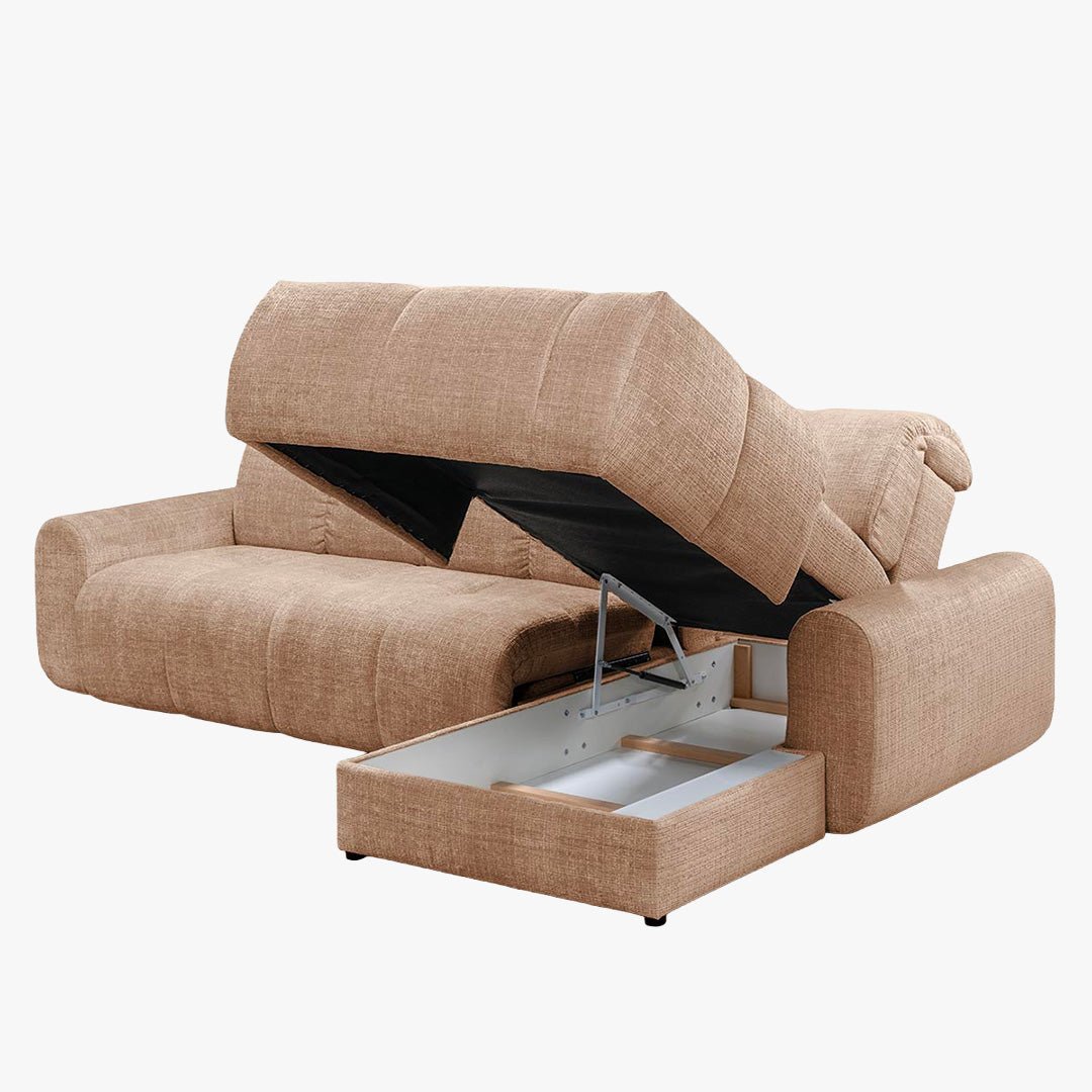 ELIOS Canapé d'angle convertible avec coffre en tissu taupe - Angle droit - Canapé d'angle convertible - Mobilier Deco