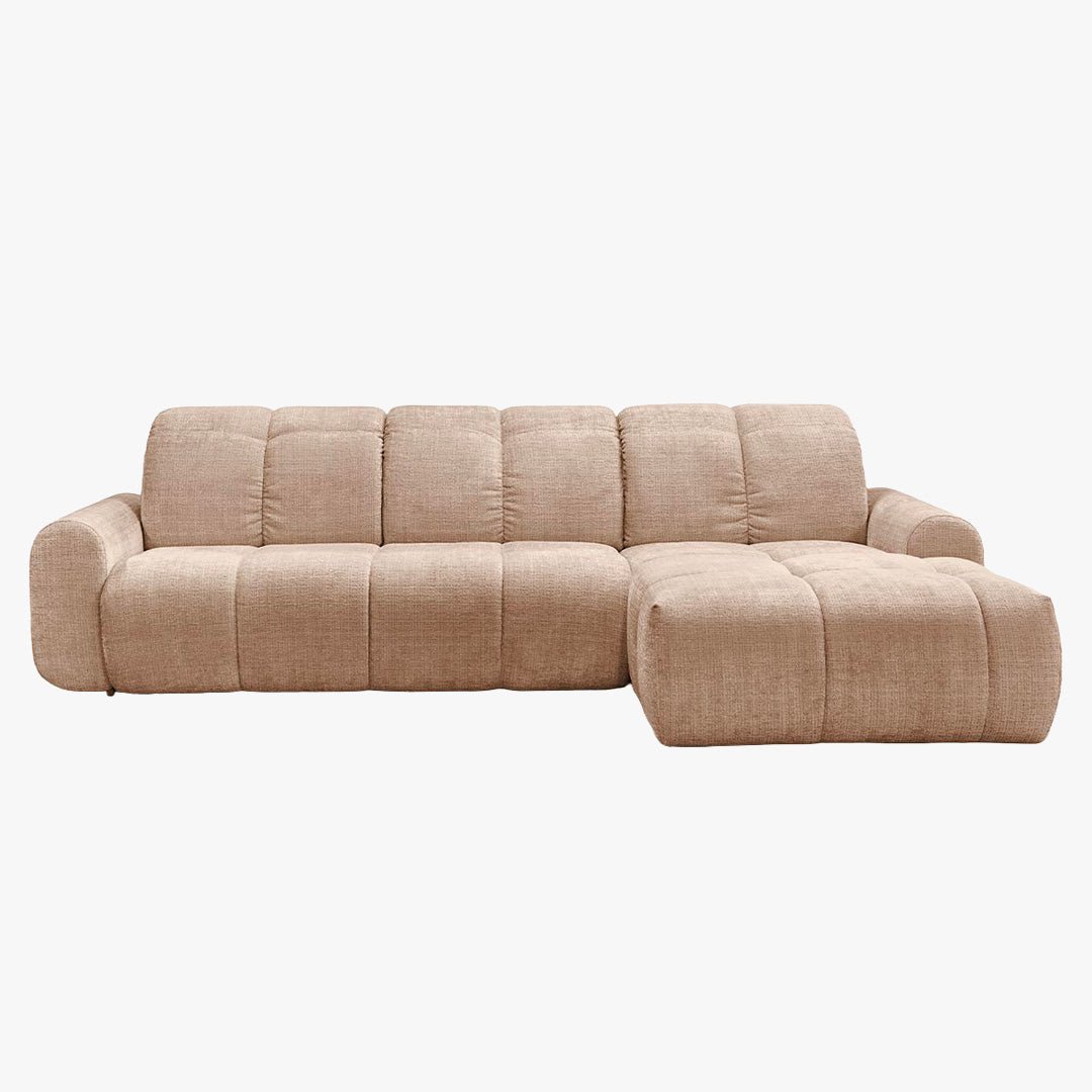 ELIOS Canapé d'angle convertible avec coffre en tissu taupe - Angle droit - Canapé d'angle convertible - Mobilier Deco