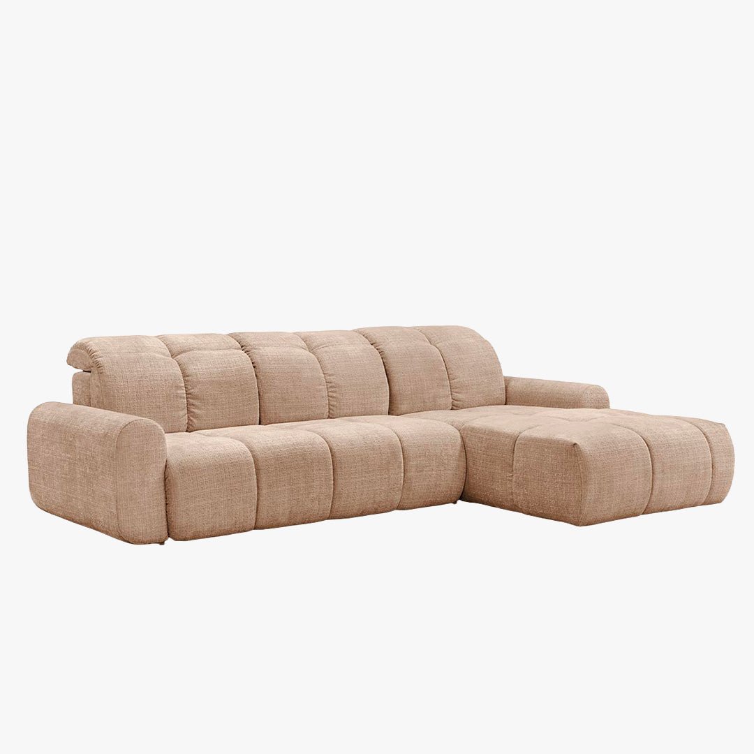 ELIOS Canapé d'angle convertible avec coffre en tissu taupe - Angle droit - Canapé d'angle convertible - Mobilier Deco
