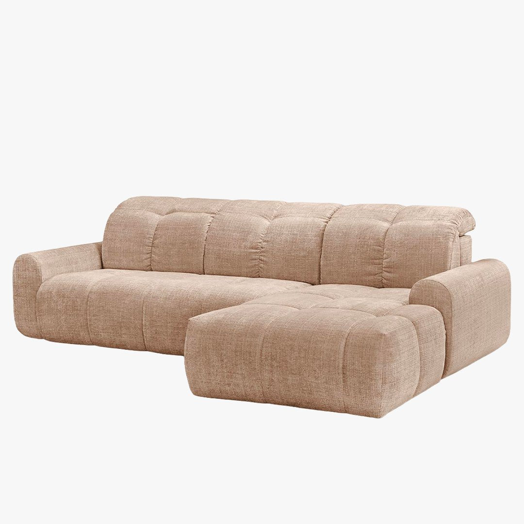 ELIOS Canapé d'angle convertible avec coffre en tissu taupe - Angle droit - Canapé d'angle convertible - Mobilier Deco