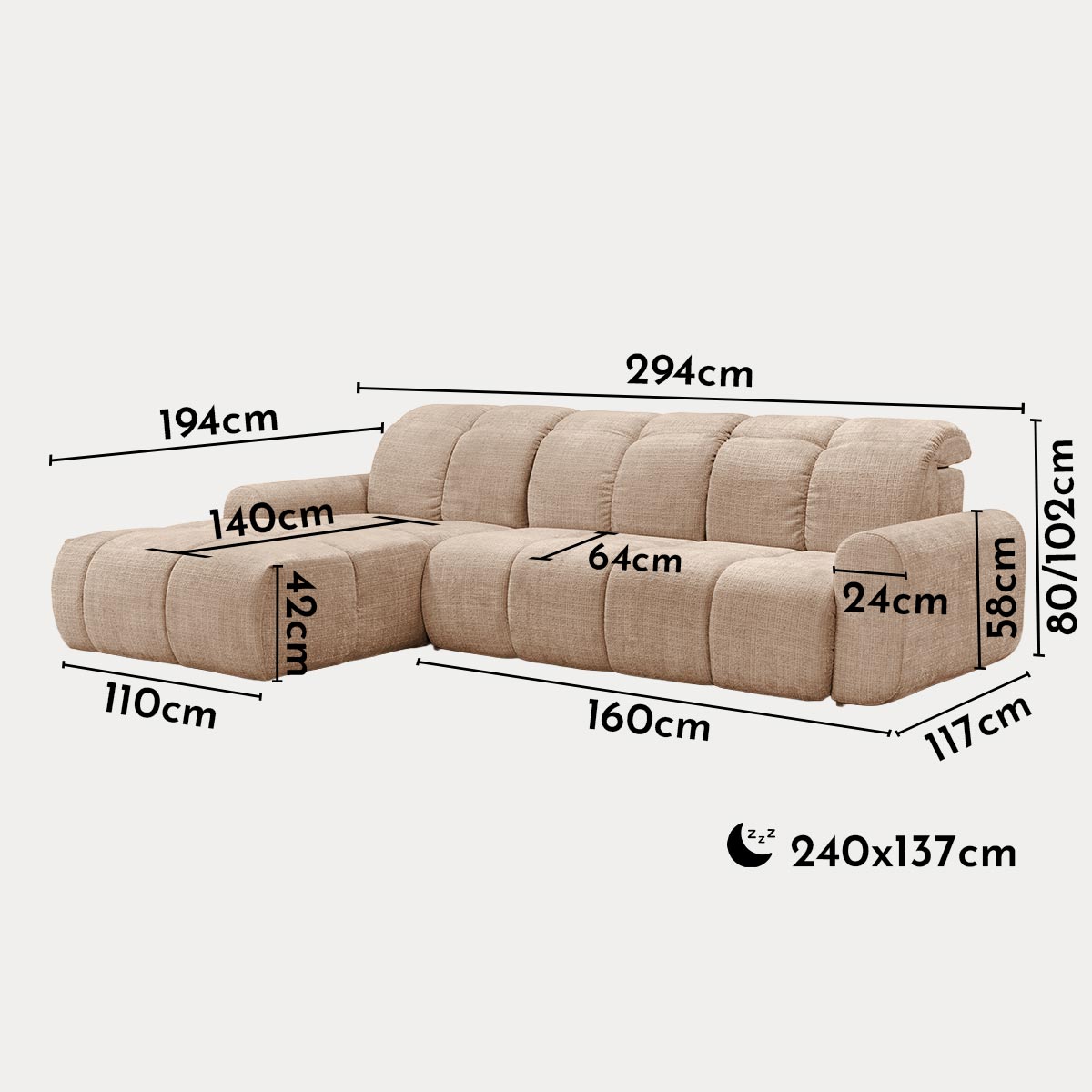 ELIOS Canapé d'angle convertible avec coffre en tissu taupe - Angle gauche - Canapé d'angle convertible - Mobilier Deco