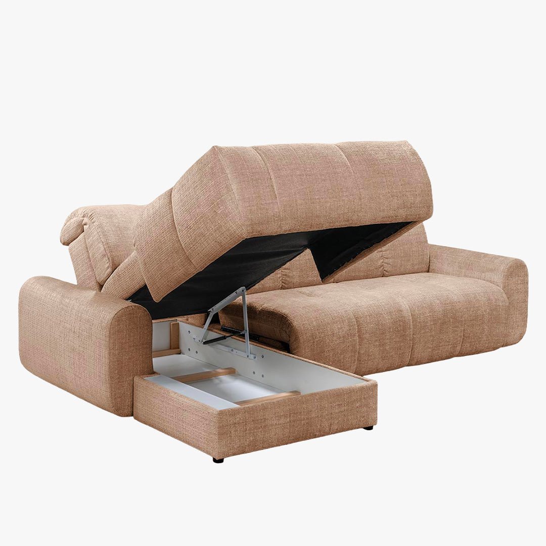 ELIOS Canapé d'angle convertible avec coffre en tissu taupe - Angle gauche - Canapé d'angle convertible - Mobilier Deco