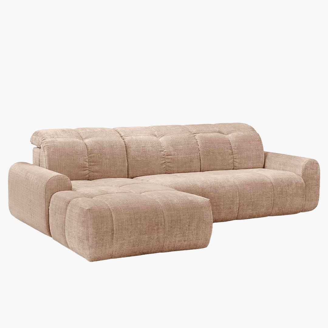 ELIOS Canapé d'angle convertible avec coffre en tissu taupe - Angle gauche - Canapé d'angle convertible - Mobilier Deco