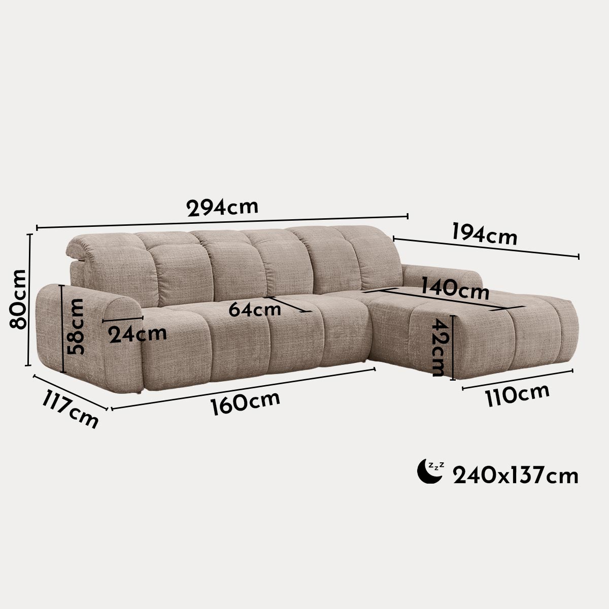 ELIOS Canapé d'angle convertible avec coffre en tissu taupe foncé - Angle droit - Canapé d'angle convertible - Mobilier Deco