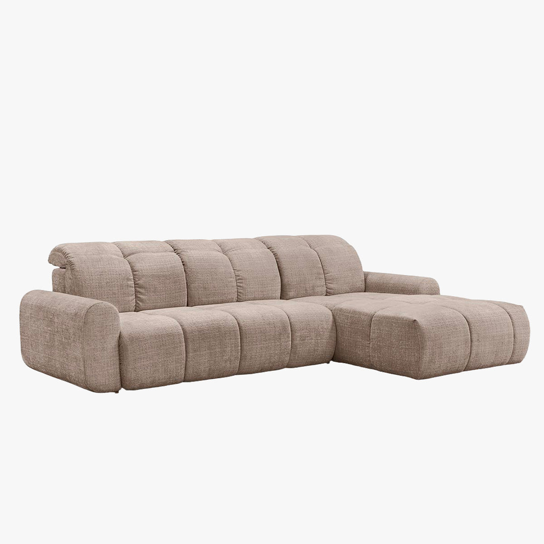 ELIOS Canapé d'angle convertible avec coffre en tissu taupe foncé - Angle droit - Canapé d'angle convertible - Mobilier Deco