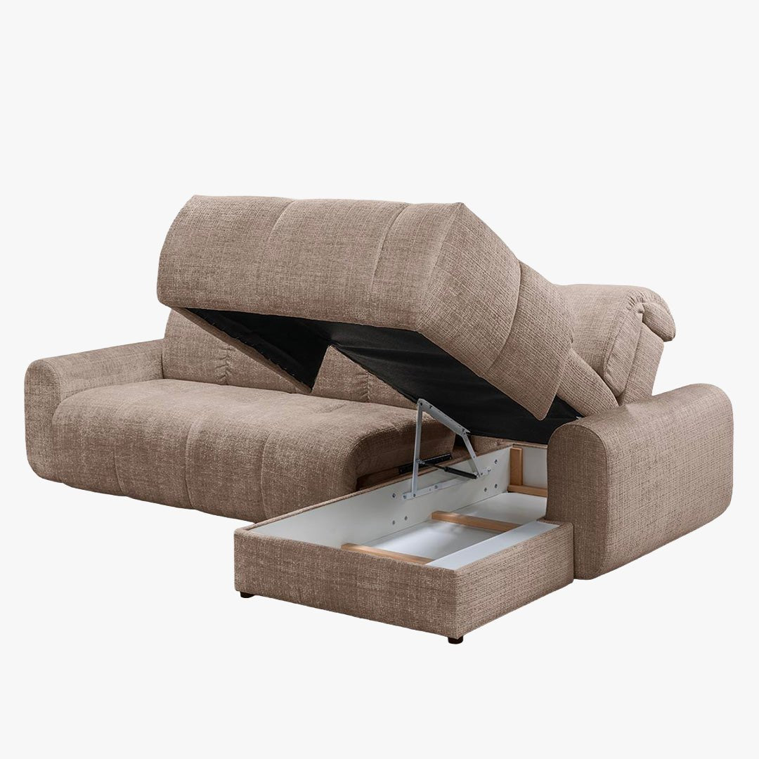 ELIOS Canapé d'angle convertible avec coffre en tissu taupe foncé - Angle droit - Canapé d'angle convertible - Mobilier Deco