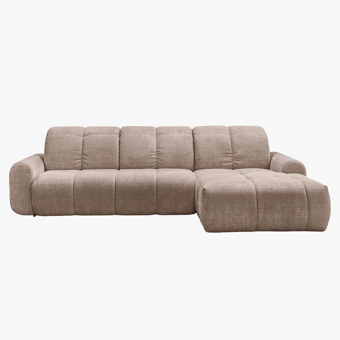 ELIOS Canapé d'angle convertible avec coffre en tissu taupe foncé - Angle droit - Canapé d'angle convertible - Mobilier Deco