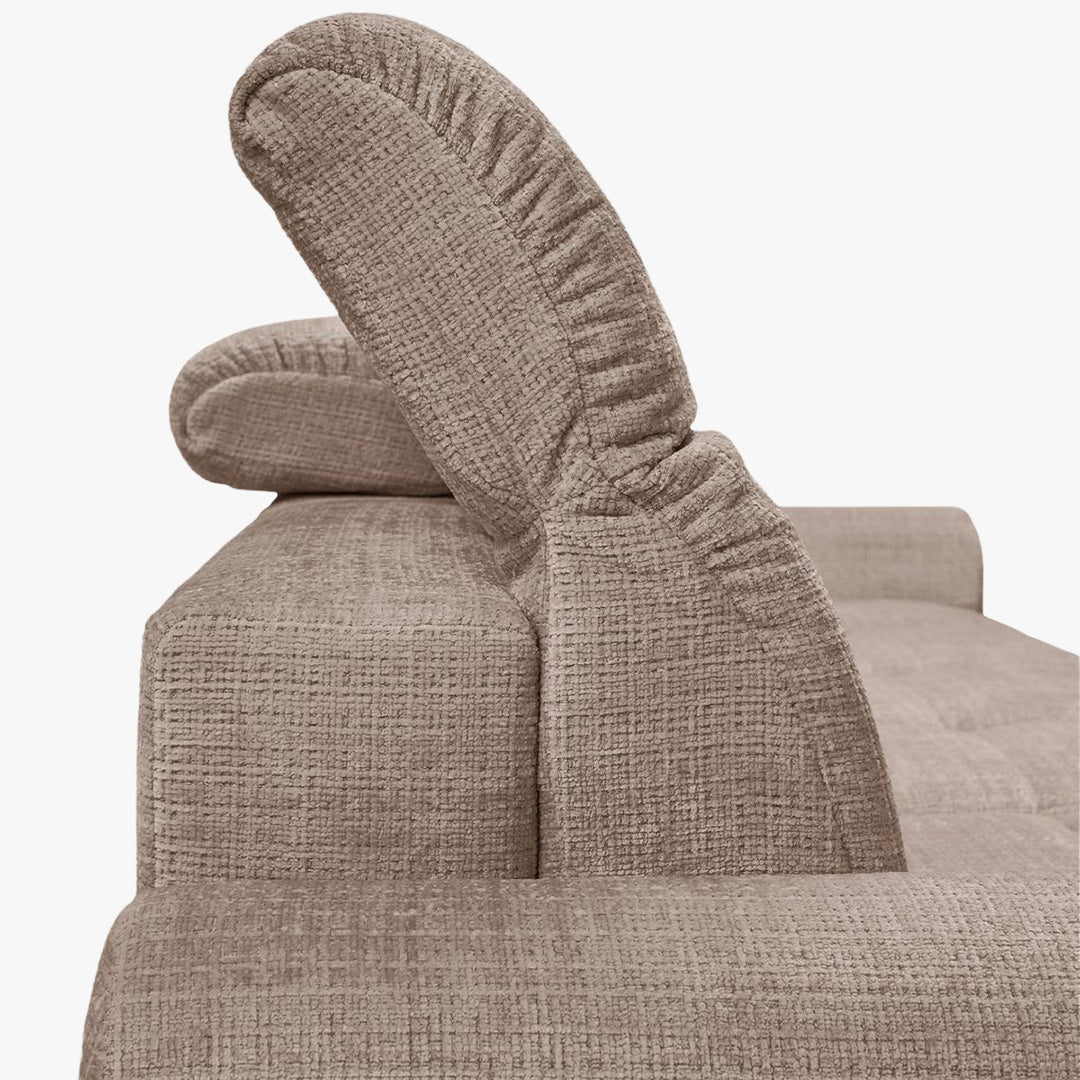 ELIOS Canapé d'angle convertible avec coffre en tissu taupe foncé - Angle gauche - Canapé d'angle convertible - Mobilier Deco