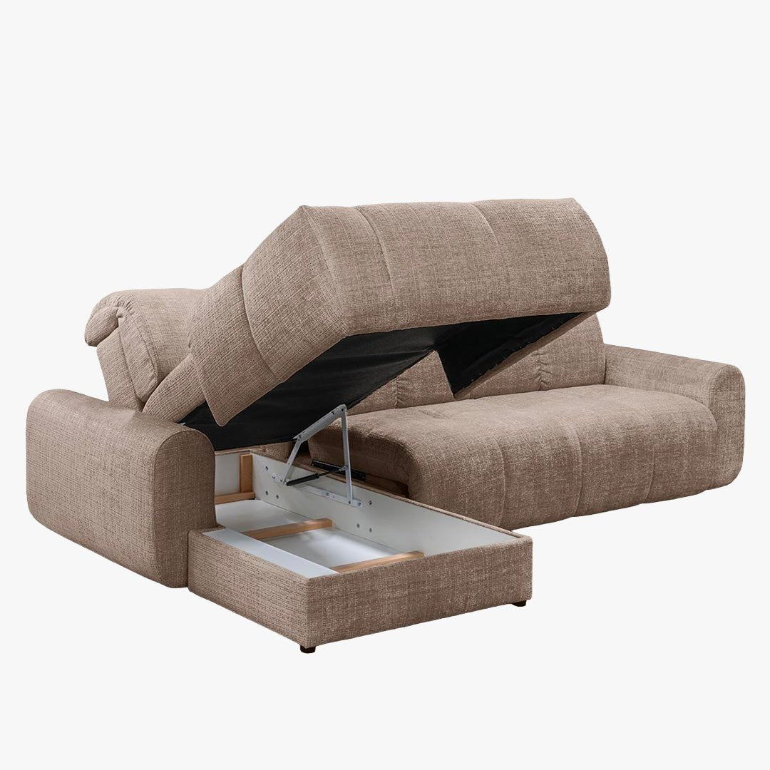 ELIOS Canapé d'angle convertible avec coffre en tissu taupe foncé - Angle gauche - Canapé d'angle convertible - Mobilier Deco