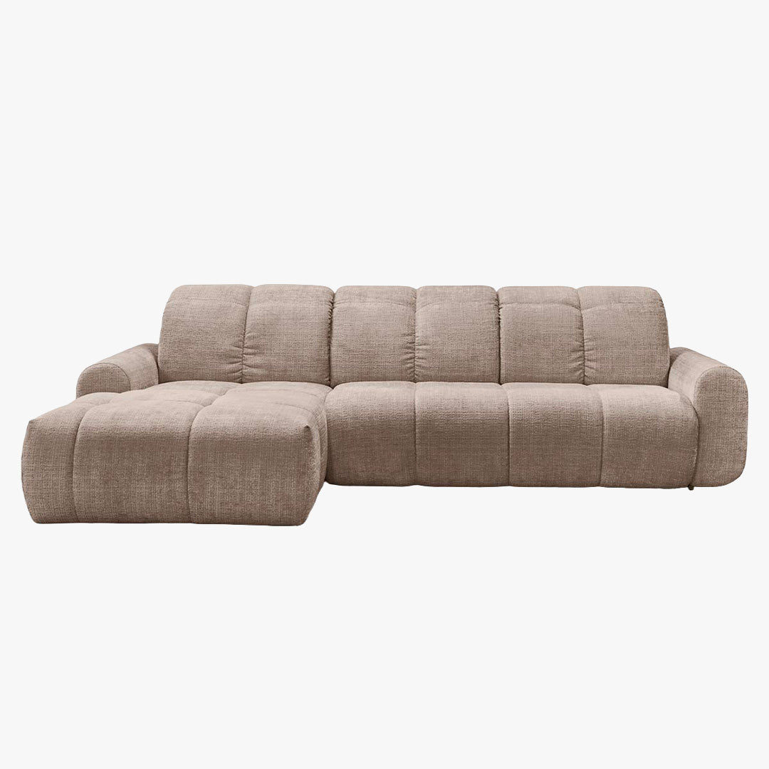 ELIOS Canapé d'angle convertible avec coffre en tissu taupe foncé - Angle gauche - Canapé d'angle convertible - Mobilier Deco