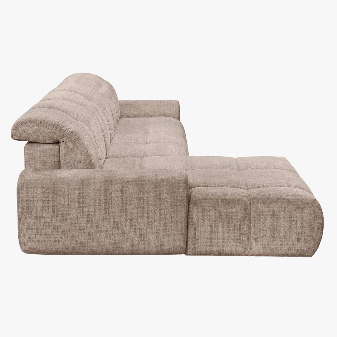 ELIOS Canapé d'angle convertible avec coffre en tissu taupe foncé - Angle gauche - Canapé d'angle convertible - Mobilier Deco