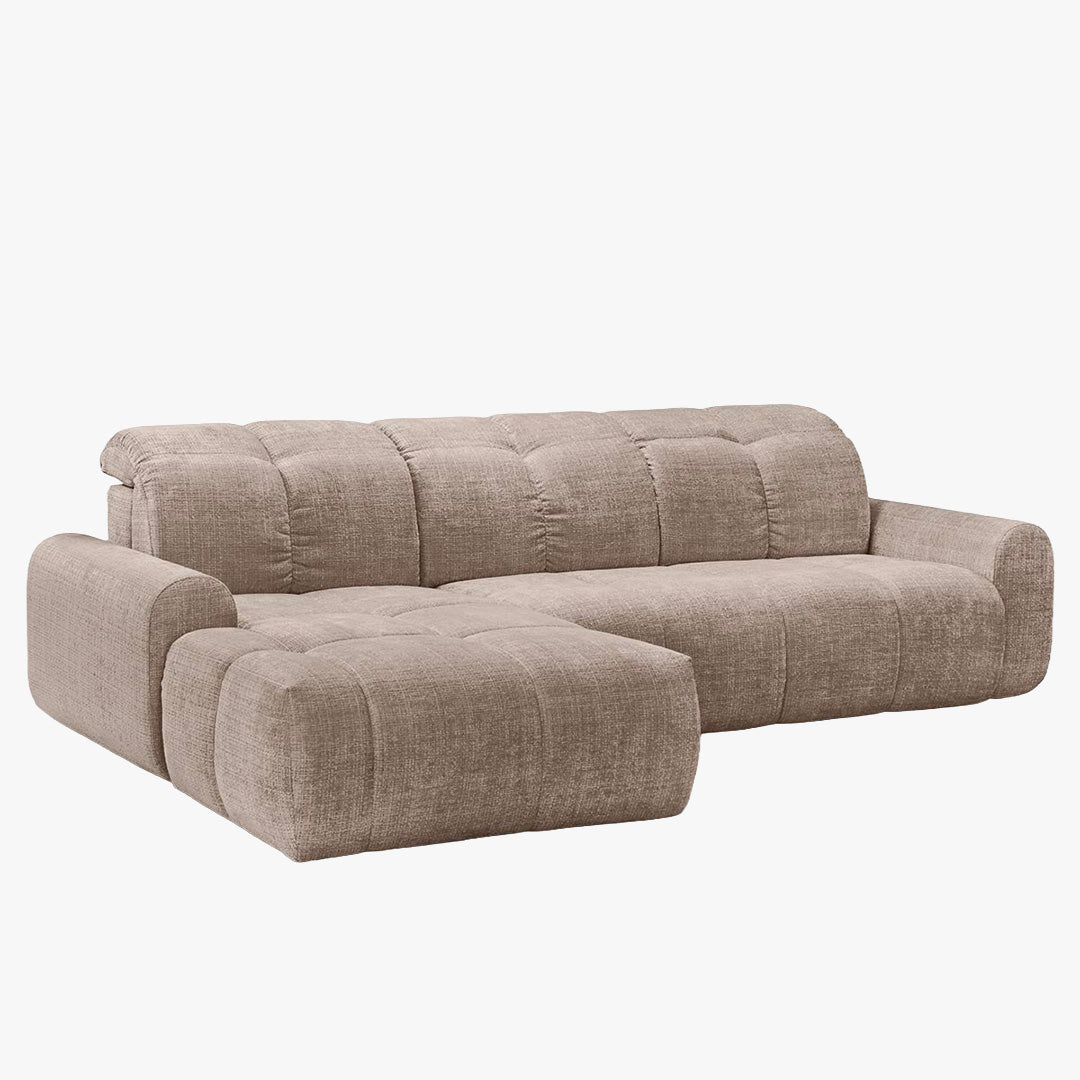 ELIOS Canapé d'angle convertible avec coffre en tissu taupe foncé - Angle gauche - Canapé d'angle convertible - Mobilier Deco