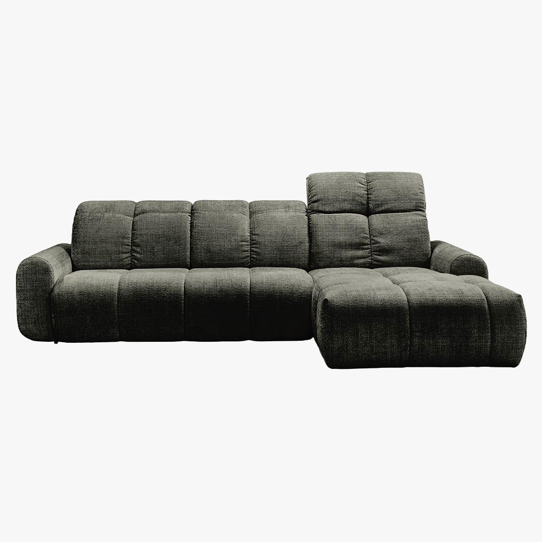 ELIOS Canapé d'angle convertible avec coffre en tissu vert sapin - Angle droit - Canapé d'angle convertible - Mobilier Deco