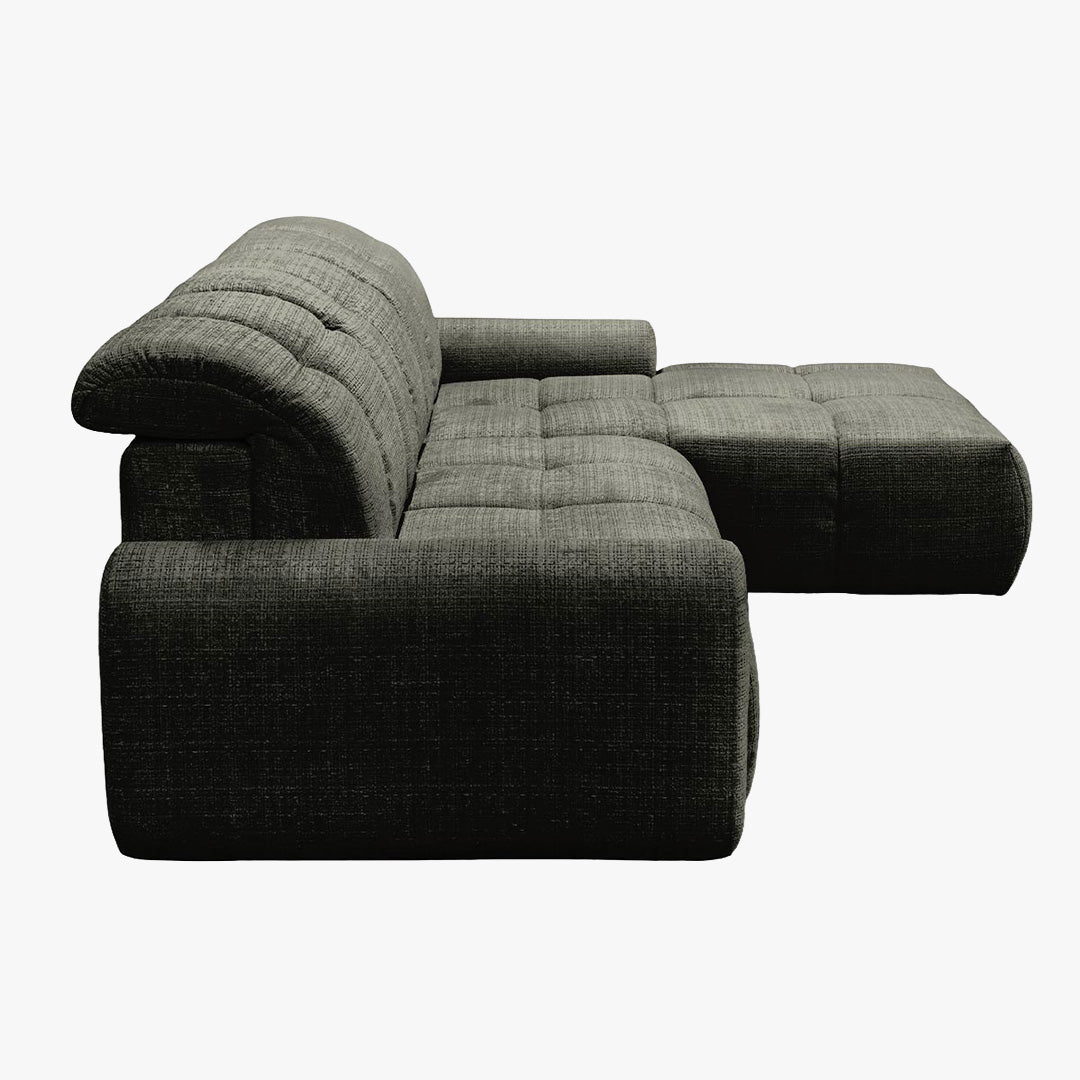 ELIOS Canapé d'angle convertible avec coffre en tissu vert sapin - Angle droit - Canapé d'angle convertible - Mobilier Deco