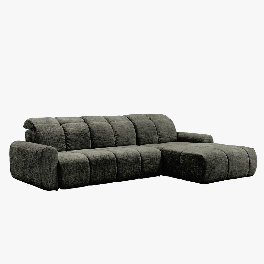 ELIOS Canapé d'angle convertible avec coffre en tissu vert sapin - Angle droit - Canapé d'angle convertible - Mobilier Deco