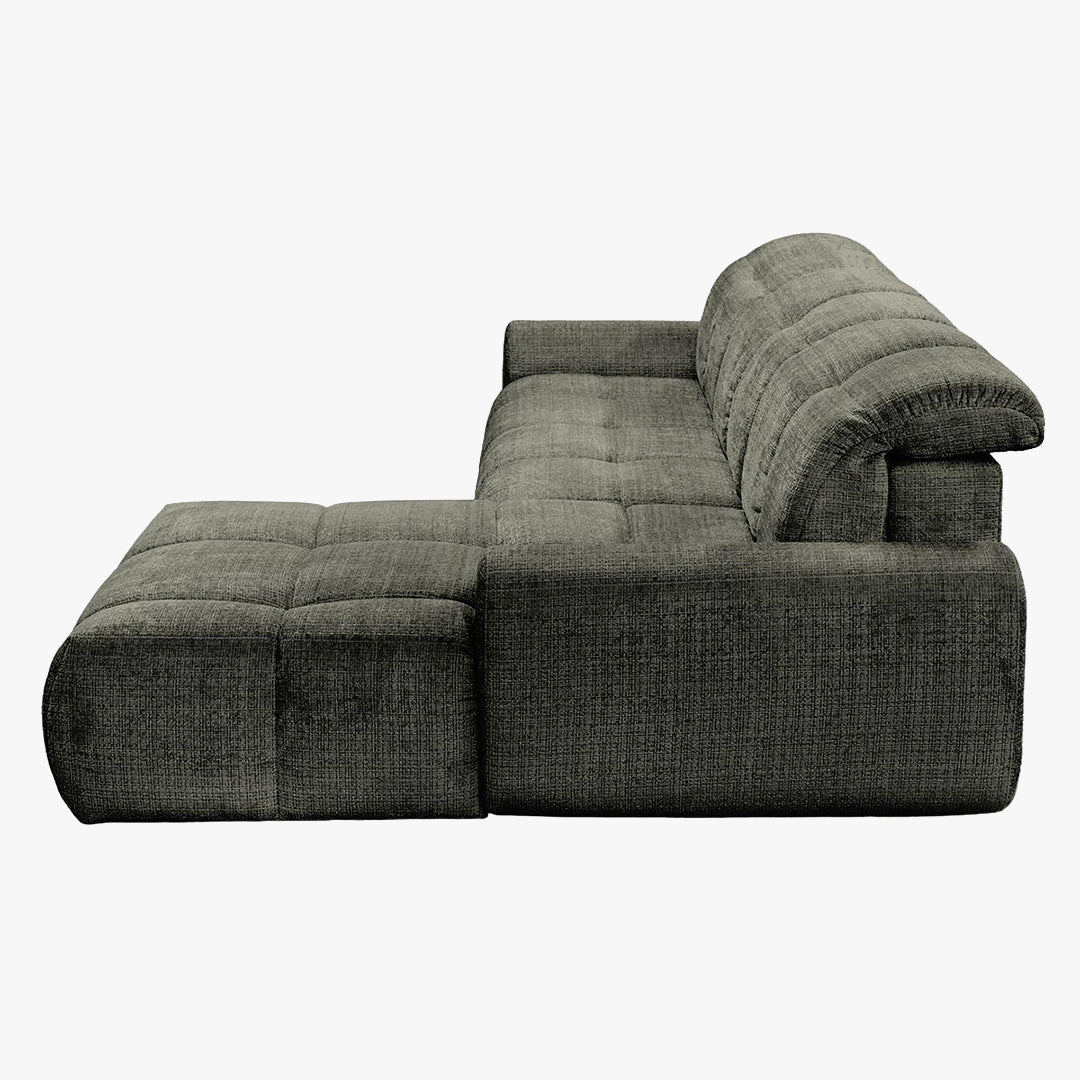 ELIOS Canapé d'angle convertible avec coffre en tissu vert sapin - Angle droit - Canapé d'angle convertible - Mobilier Deco