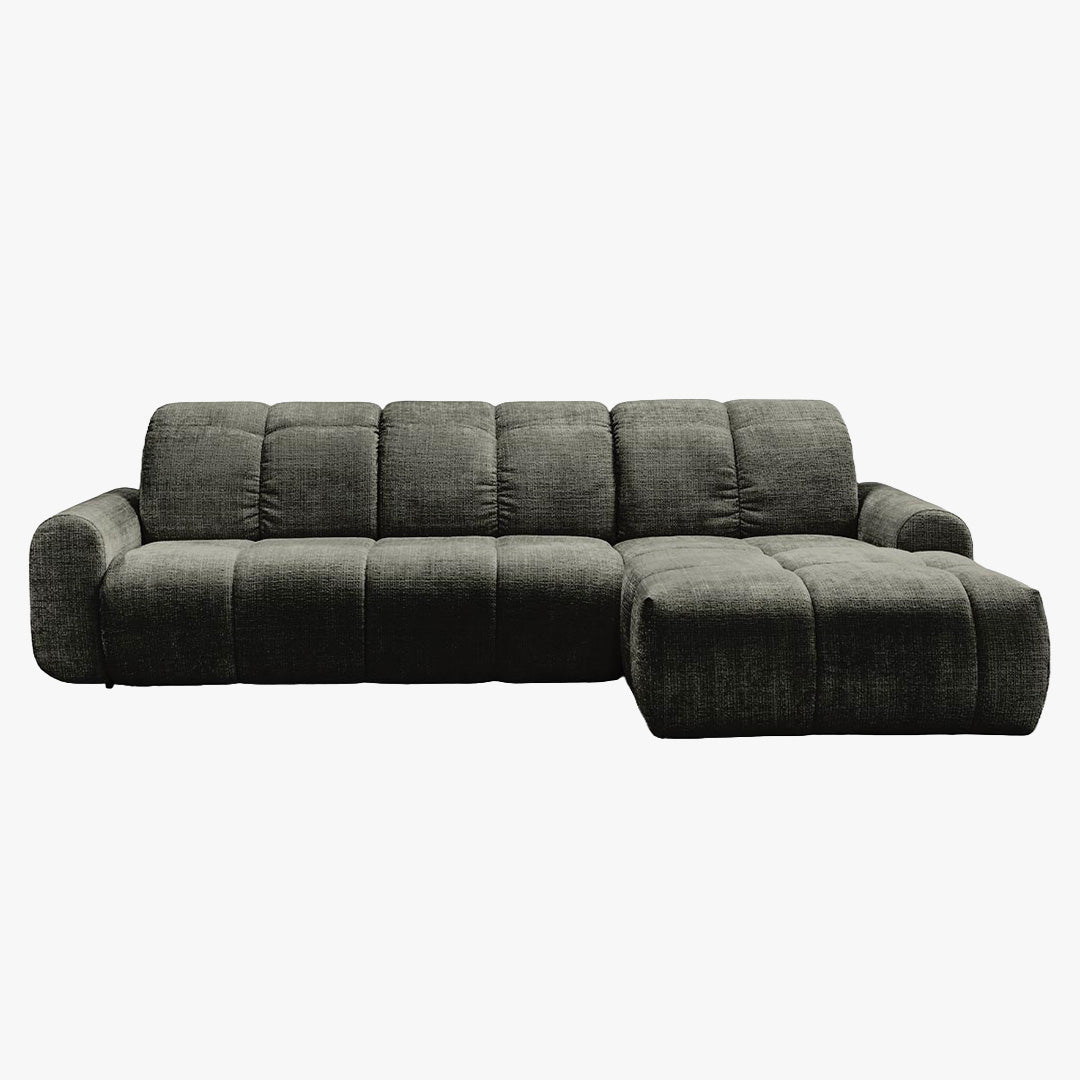 ELIOS Canapé d'angle convertible avec coffre en tissu vert sapin - Angle droit - Canapé d'angle convertible - Mobilier Deco