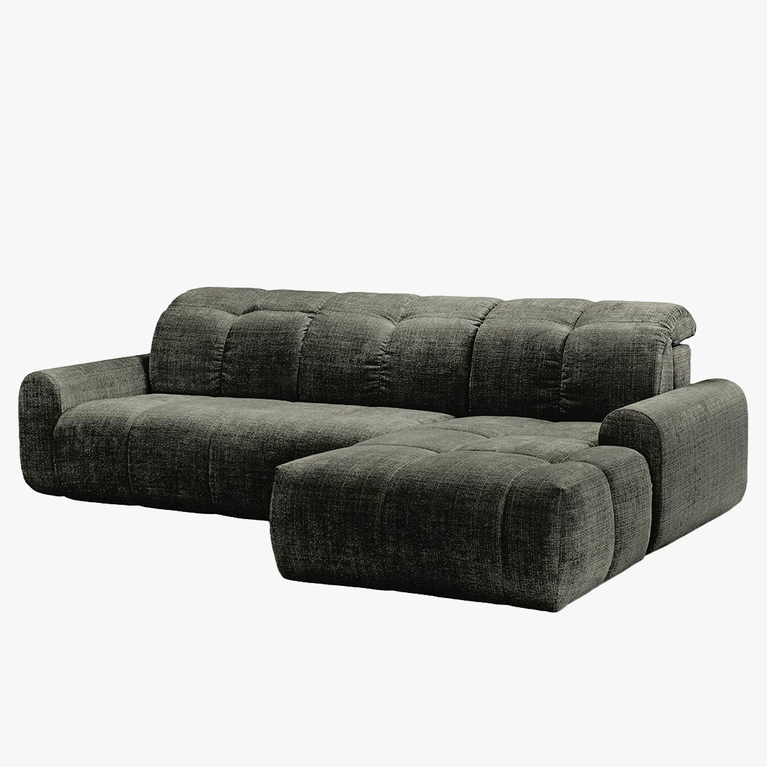 ELIOS Canapé d'angle convertible avec coffre en tissu vert sapin - Angle droit - Canapé d'angle convertible - Mobilier Deco