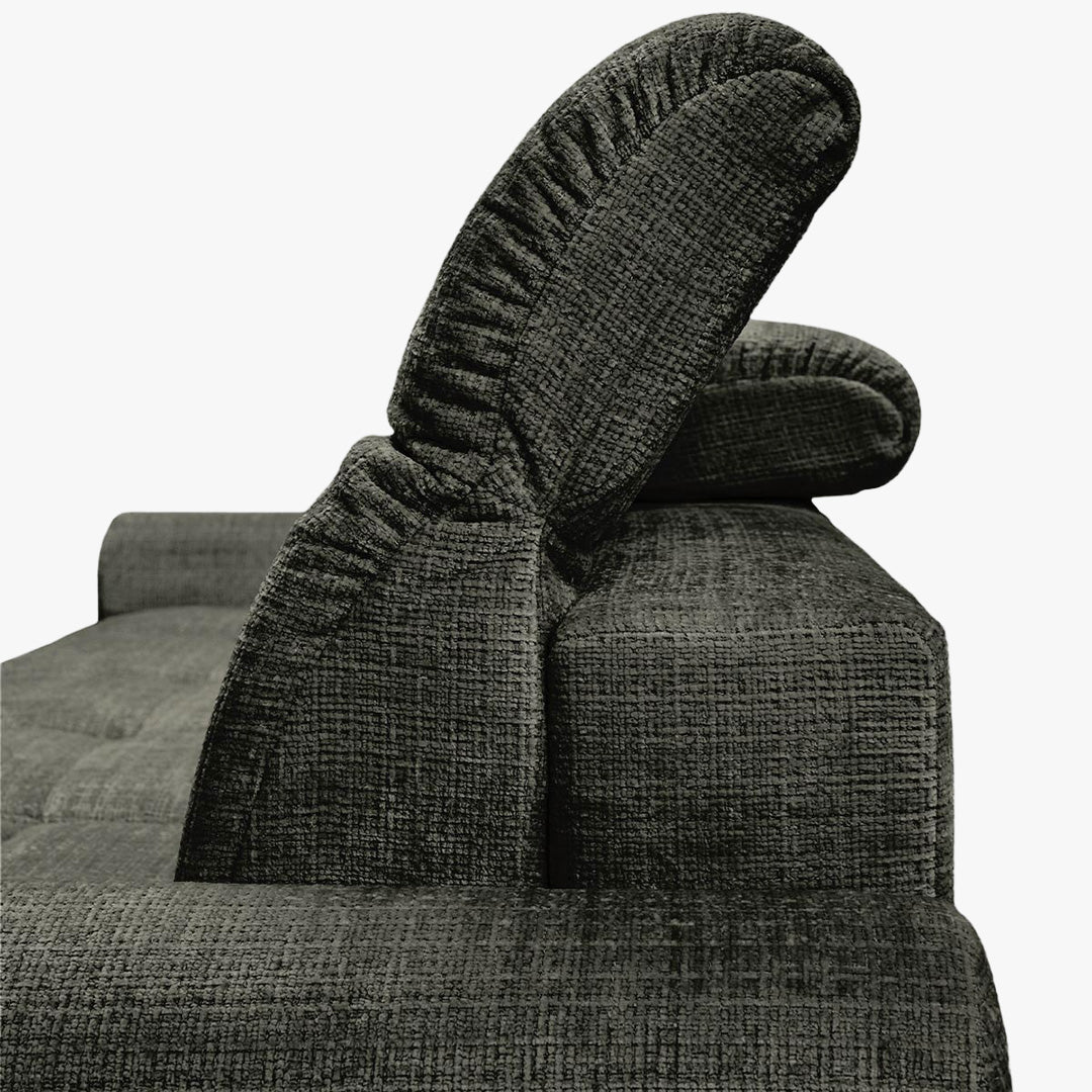 ELIOS Canapé d'angle convertible avec coffre en tissu vert sapin - Angle droit - Canapé d'angle convertible - Mobilier Deco
