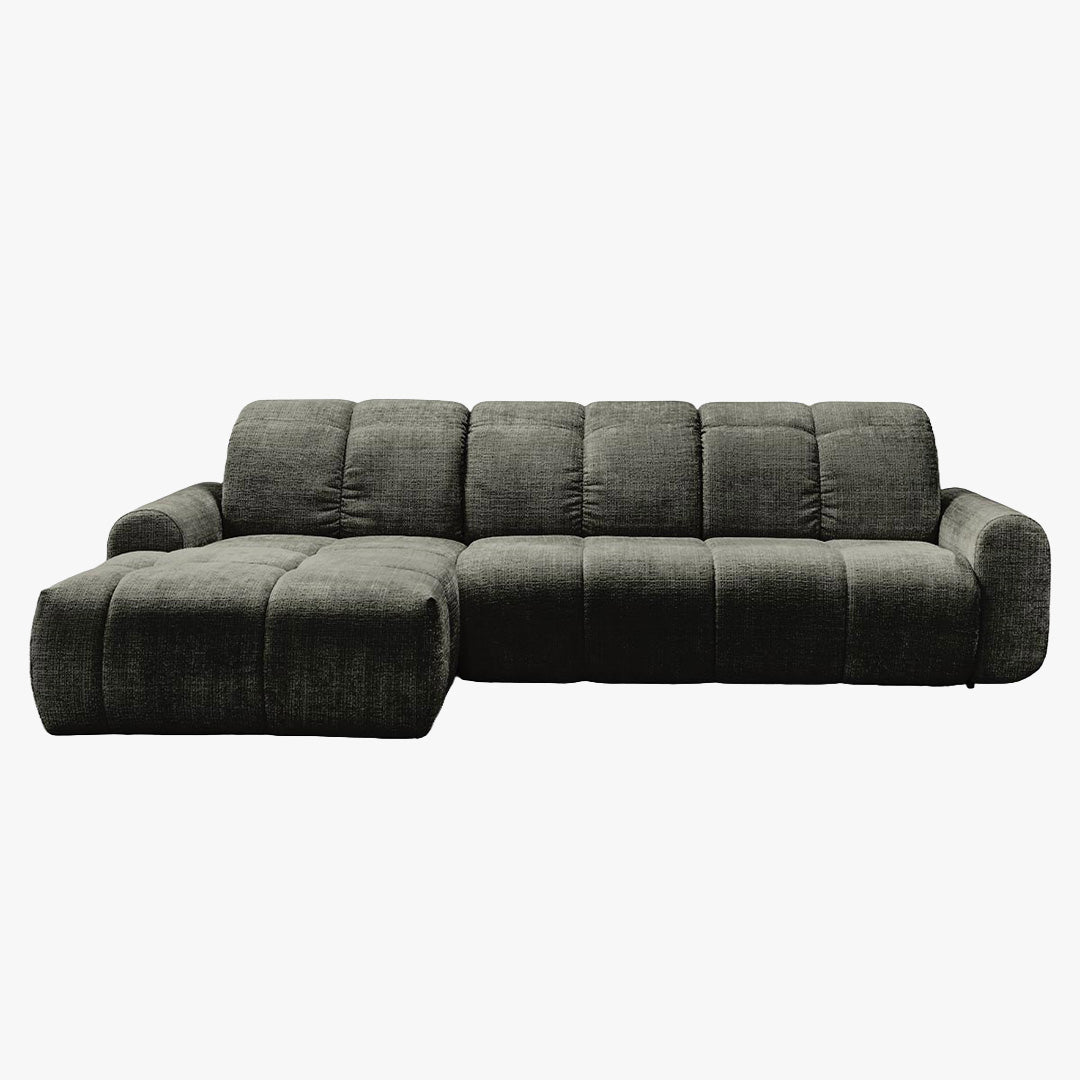 ELIOS Canapé d'angle convertible avec coffre en tissu vert sapin - Angle gauche - Canapé d'angle convertible - Mobilier Deco