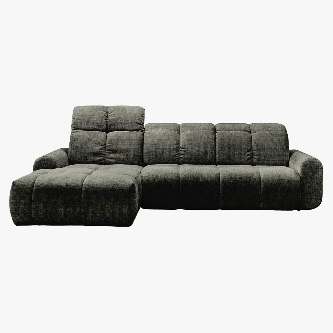 ELIOS Canapé d'angle convertible avec coffre en tissu vert sapin - Angle gauche - Canapé d'angle convertible - Mobilier Deco