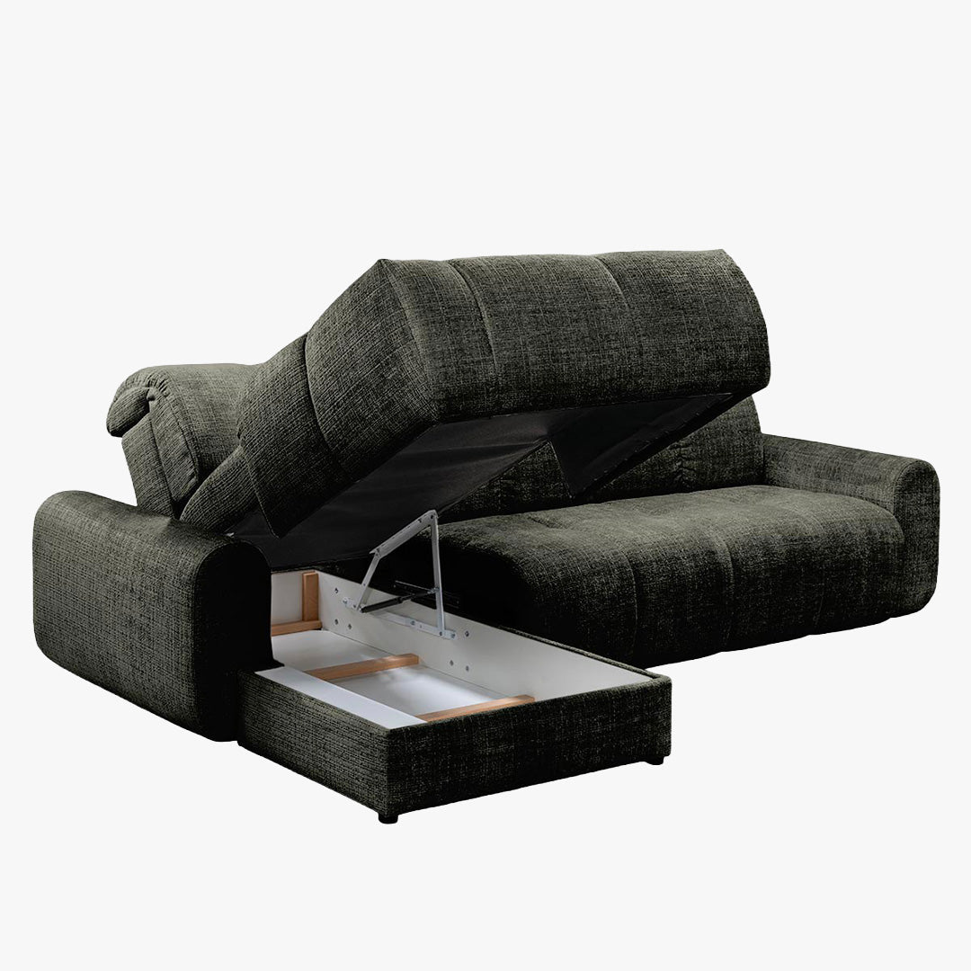 ELIOS Canapé d'angle convertible avec coffre en tissu vert sapin - Angle gauche - Canapé d'angle convertible - Mobilier Deco