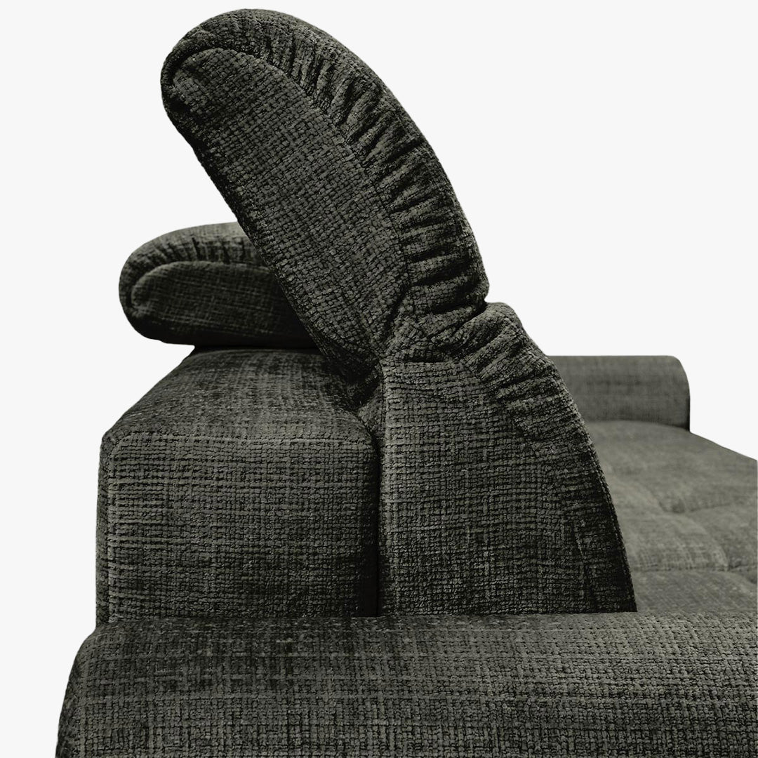ELIOS Canapé d'angle convertible avec coffre en tissu vert sapin - Angle gauche - Canapé d'angle convertible - Mobilier Deco