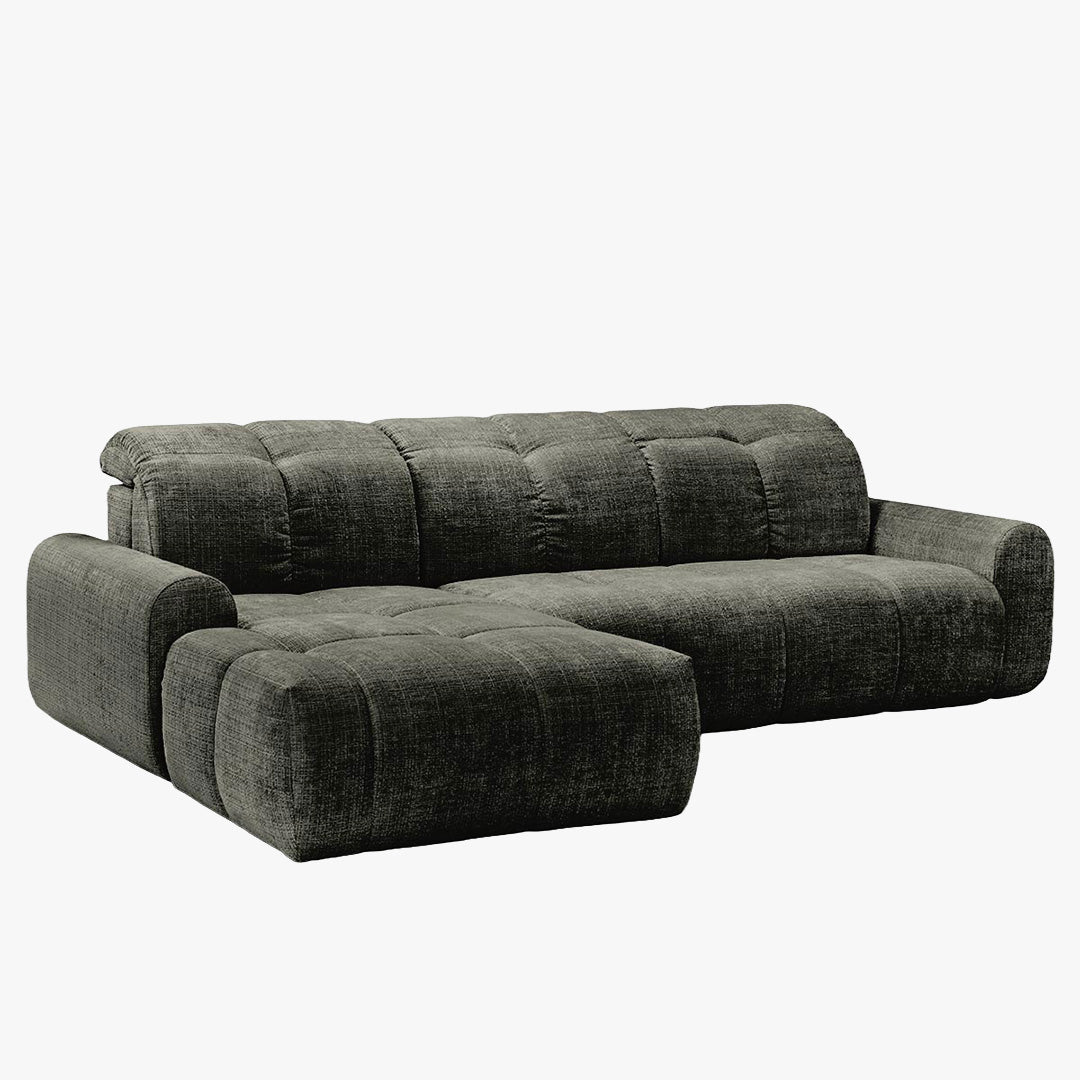 ELIOS Canapé d'angle convertible avec coffre en tissu vert sapin - Angle gauche - Canapé d'angle convertible - Mobilier Deco
