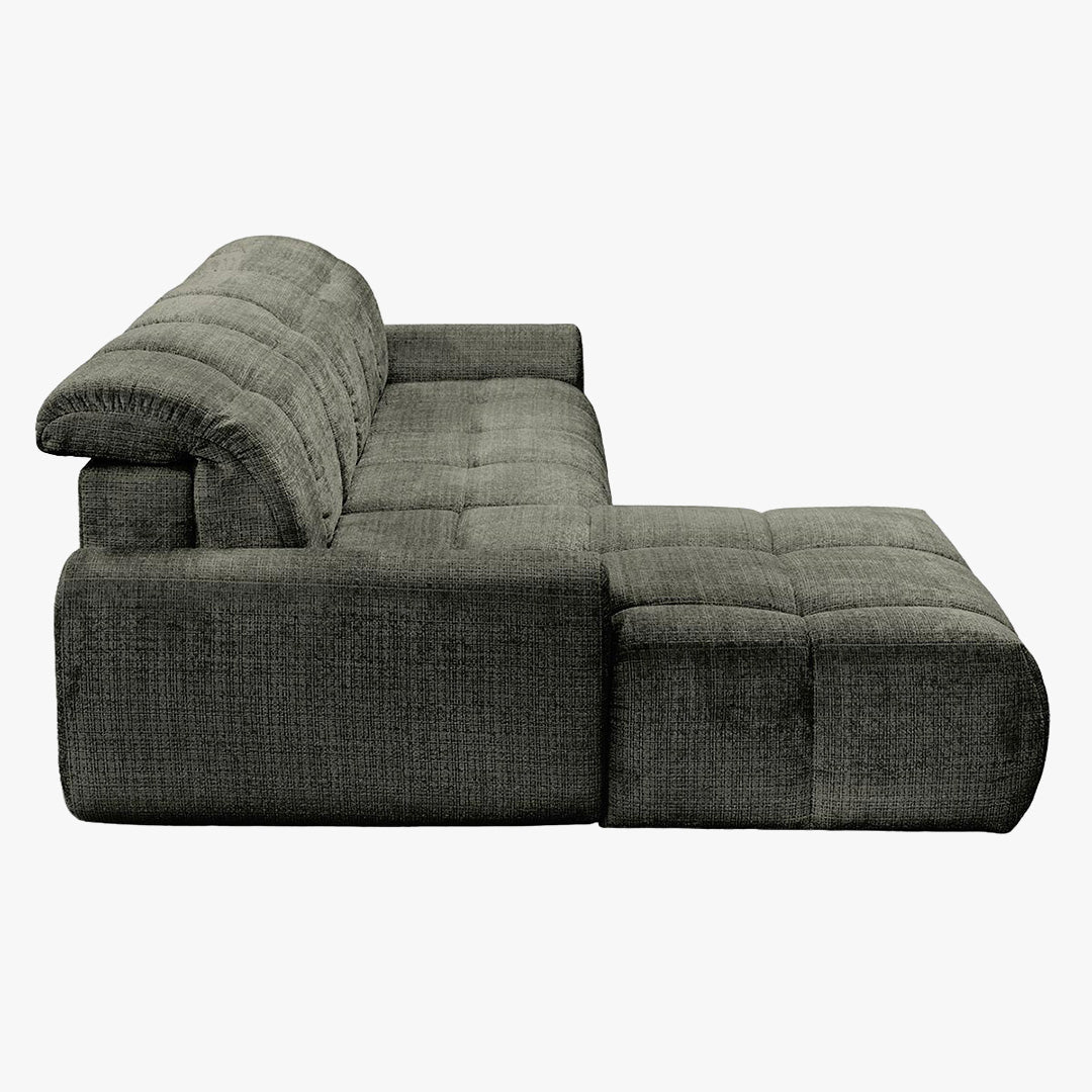 ELIOS Canapé d'angle convertible avec coffre en tissu vert sapin - Angle gauche - Canapé d'angle convertible - Mobilier Deco