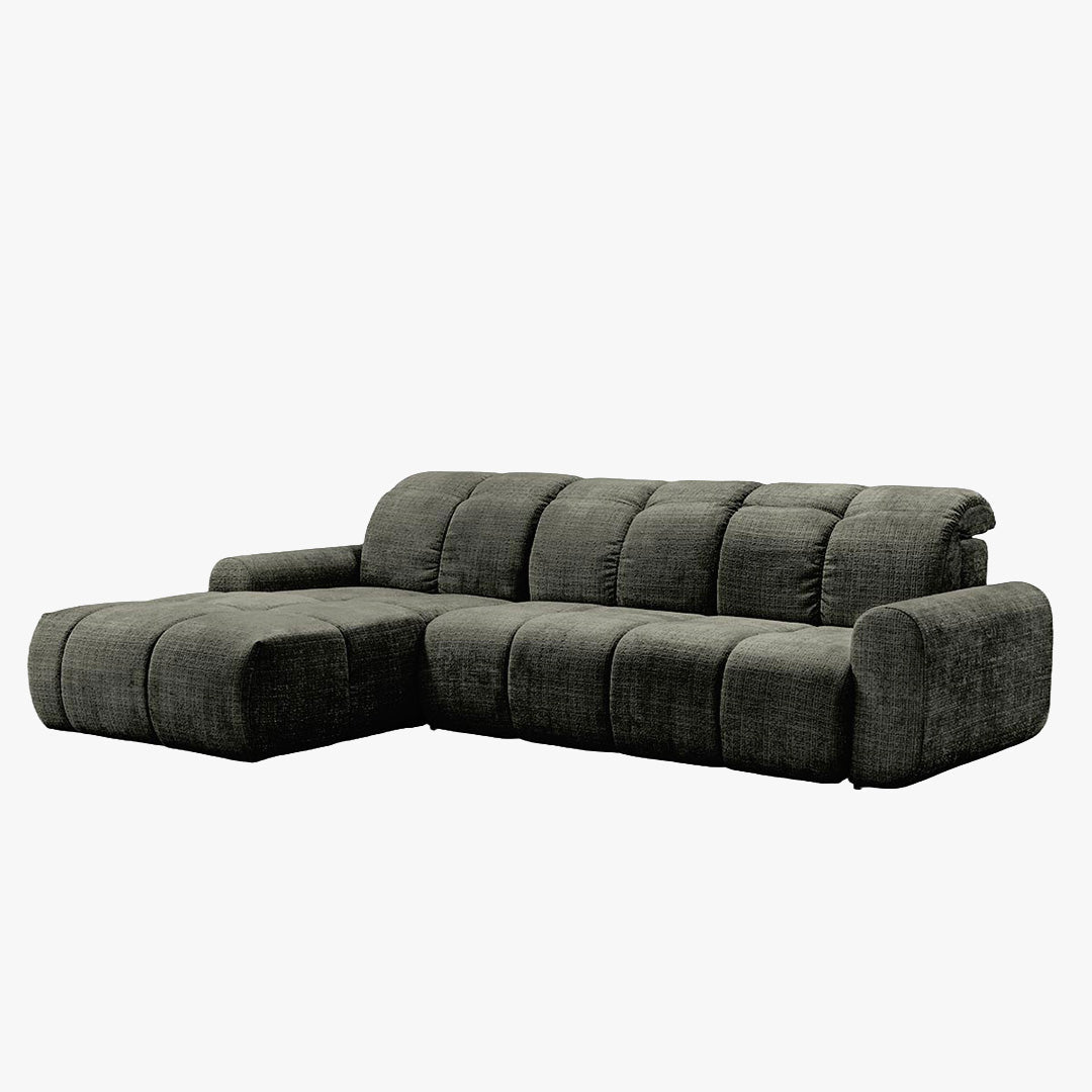 ELIOS Canapé d'angle convertible avec coffre en tissu vert sapin - Angle gauche - Canapé d'angle convertible - Mobilier Deco