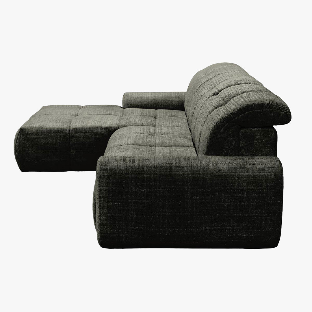 ELIOS Canapé d'angle convertible avec coffre en tissu vert sapin - Angle gauche - Canapé d'angle convertible - Mobilier Deco