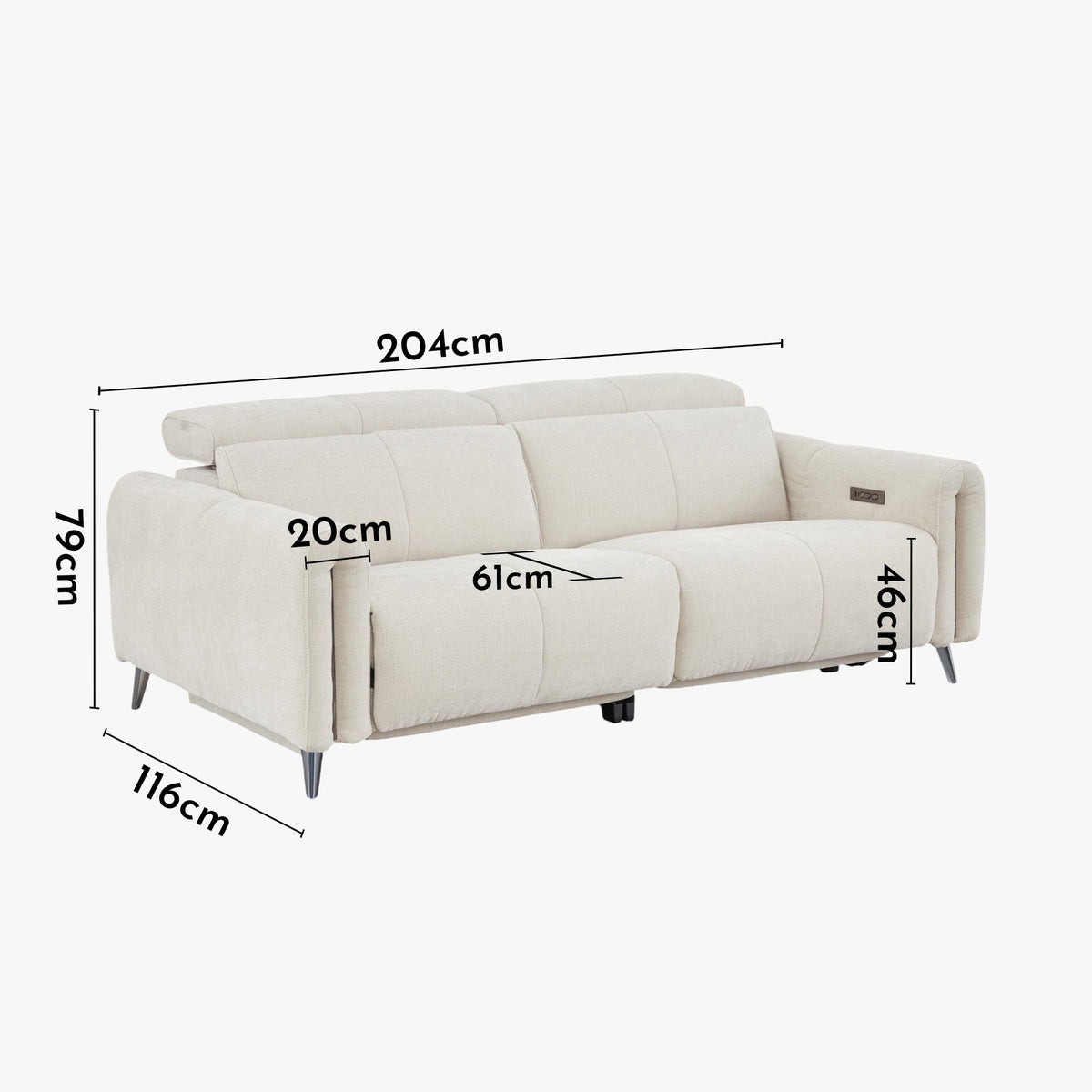 ELISE Canapé 3 places relax électrique en tissu beige - Canapé relax - Mobilier Deco